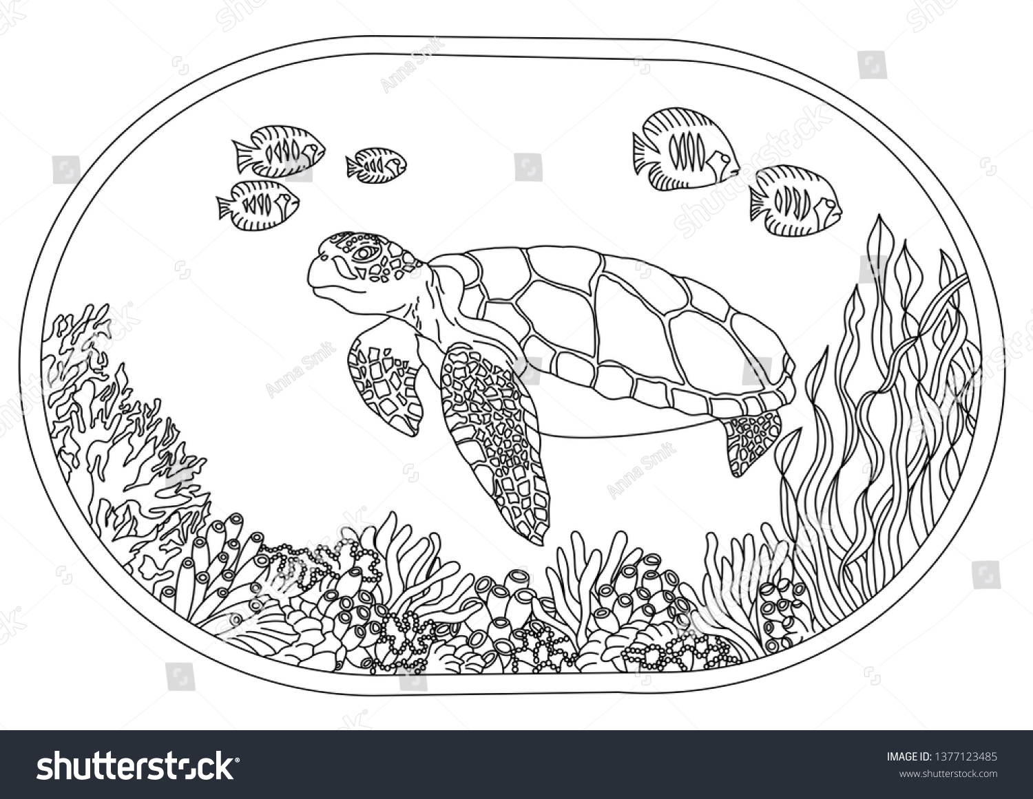 Turtle Coloring Page Stock Vector Royalty Free 1377123485