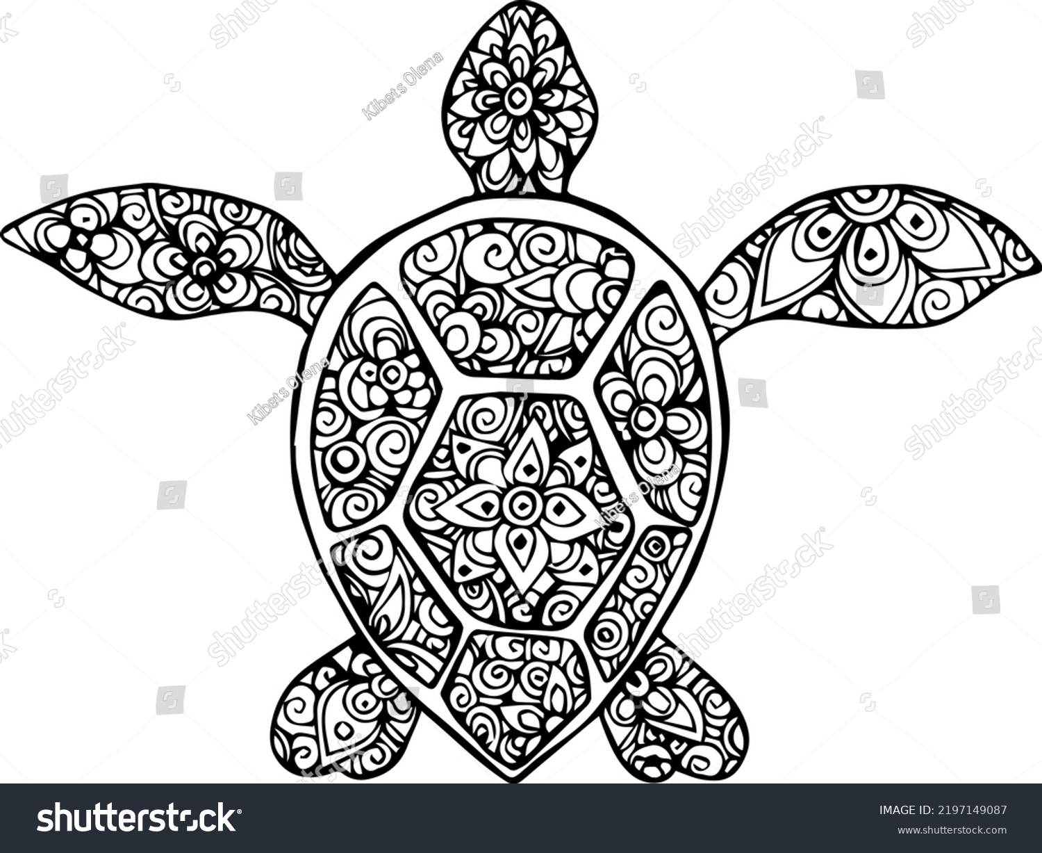 SVG of Turtle drawn in vector. Mandala. Artistic drawing of a turtle in the style of a mandala. India. Indian culture. Sea creatures. Tattoo. Turtle mandala. Logo. svg