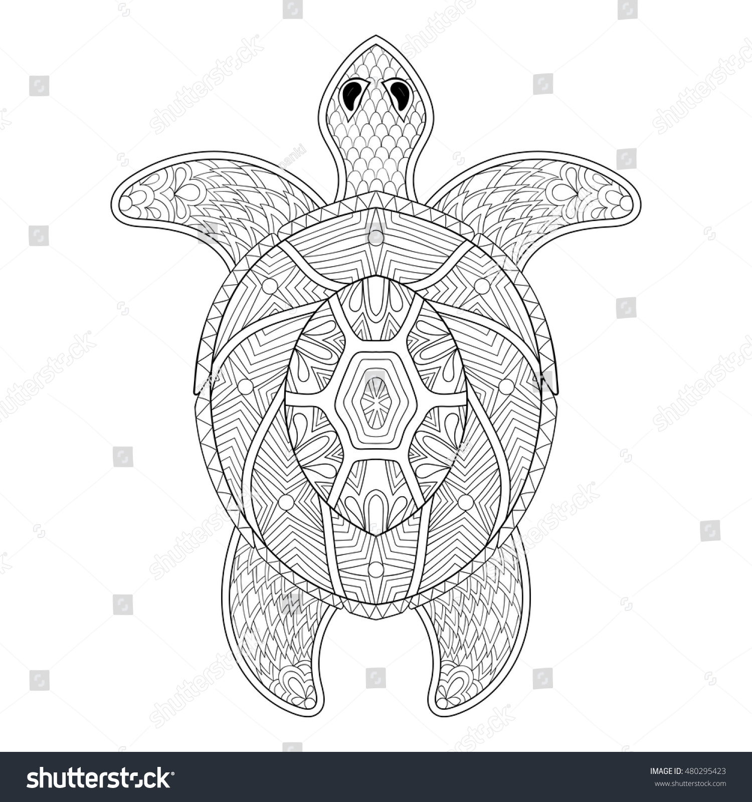 SVG of Turtle in zentangle style. Freehand sketch for adult antistress coloring page with doodle elements. Ornamental artistic vector illustration for tattoo, t-shirt print. Sea animal collection. svg