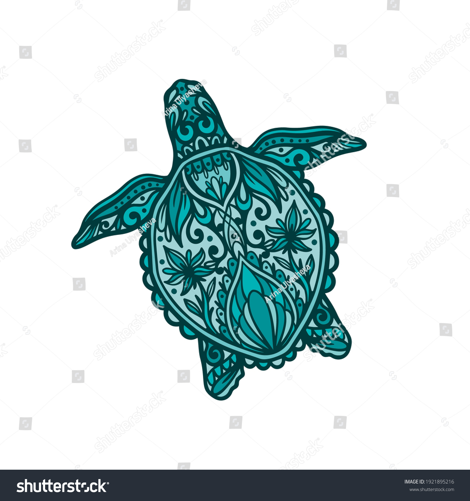 SVG of Turtle mandala ocean animal.Wild reptile isolated in white background.Summer underwater marine. Vector illustration svg