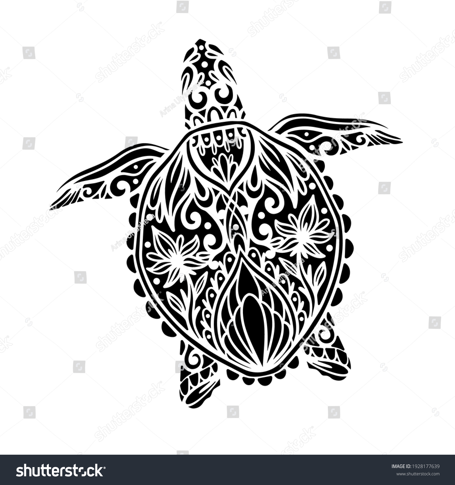 SVG of Turtle mandala ocean animal.Wild reptile isolated in white background.Summer underwater marine. Vector illustration svg