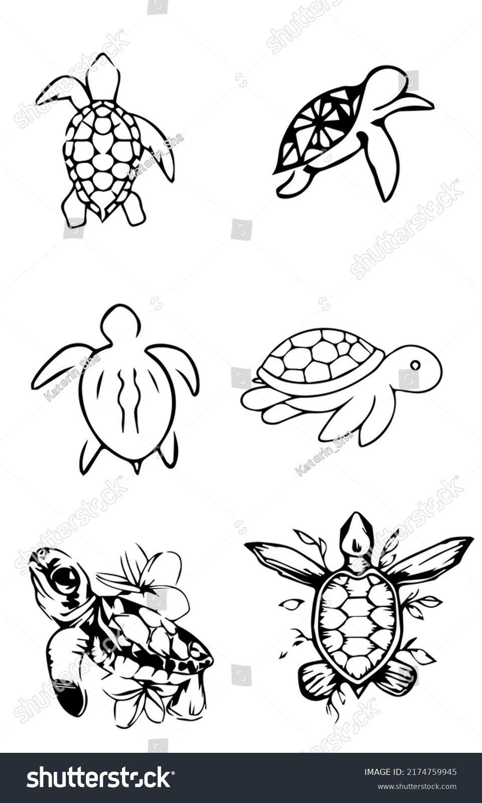 Turtle Signs Symbols Sketches Stock Vector (Royalty Free) 2174759945 ...