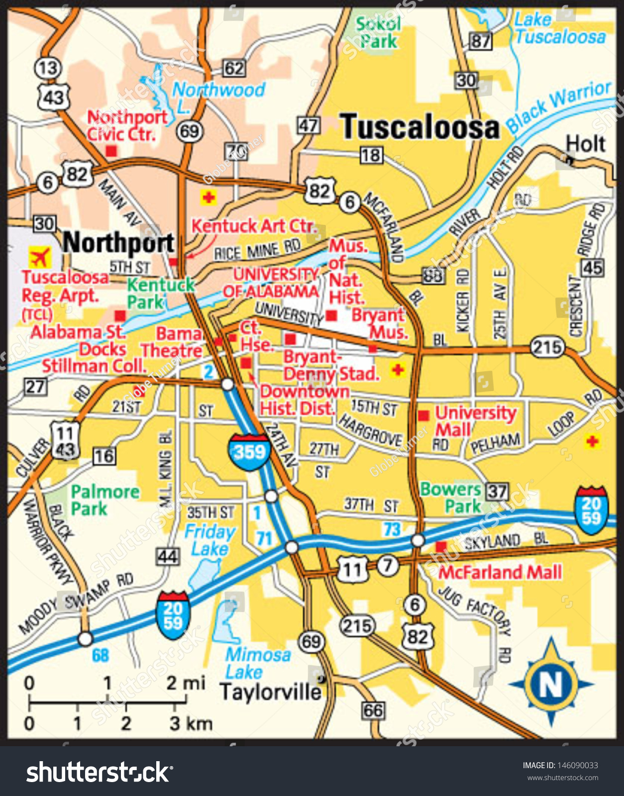 map of tuscaloosa alabama Tuscaloosa Alabama Area Map Stock Vector Royalty Free 146090033 map of tuscaloosa alabama