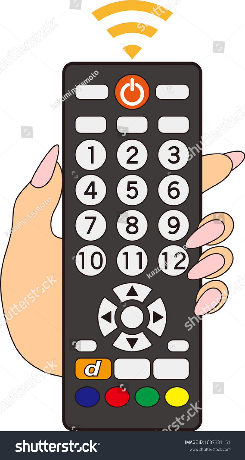 remote control held by hand, black, orange, white clip art preview