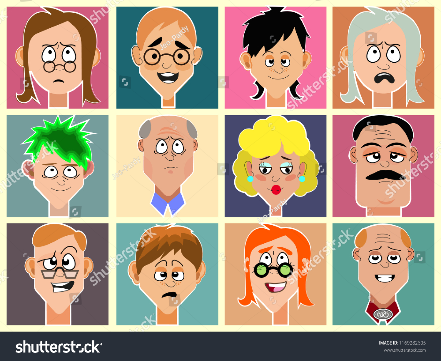 Twelve Portraits Cartoon Characters Vector Set Stock Vector (royalty 