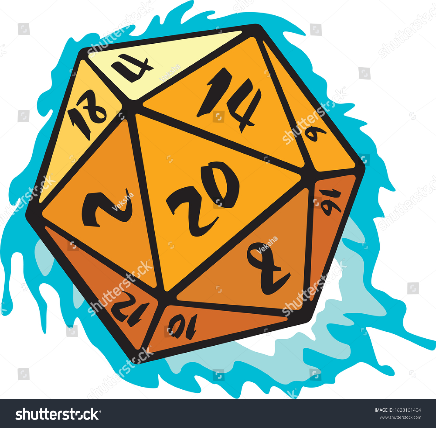 SVG of Twenty-sided cube with blue fire svg