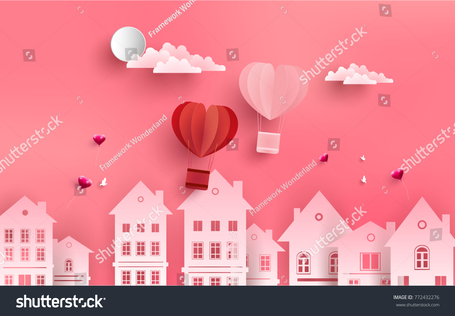 Two Air Balloons Flew Over House Stock Vector (Royalty Free) 772432276