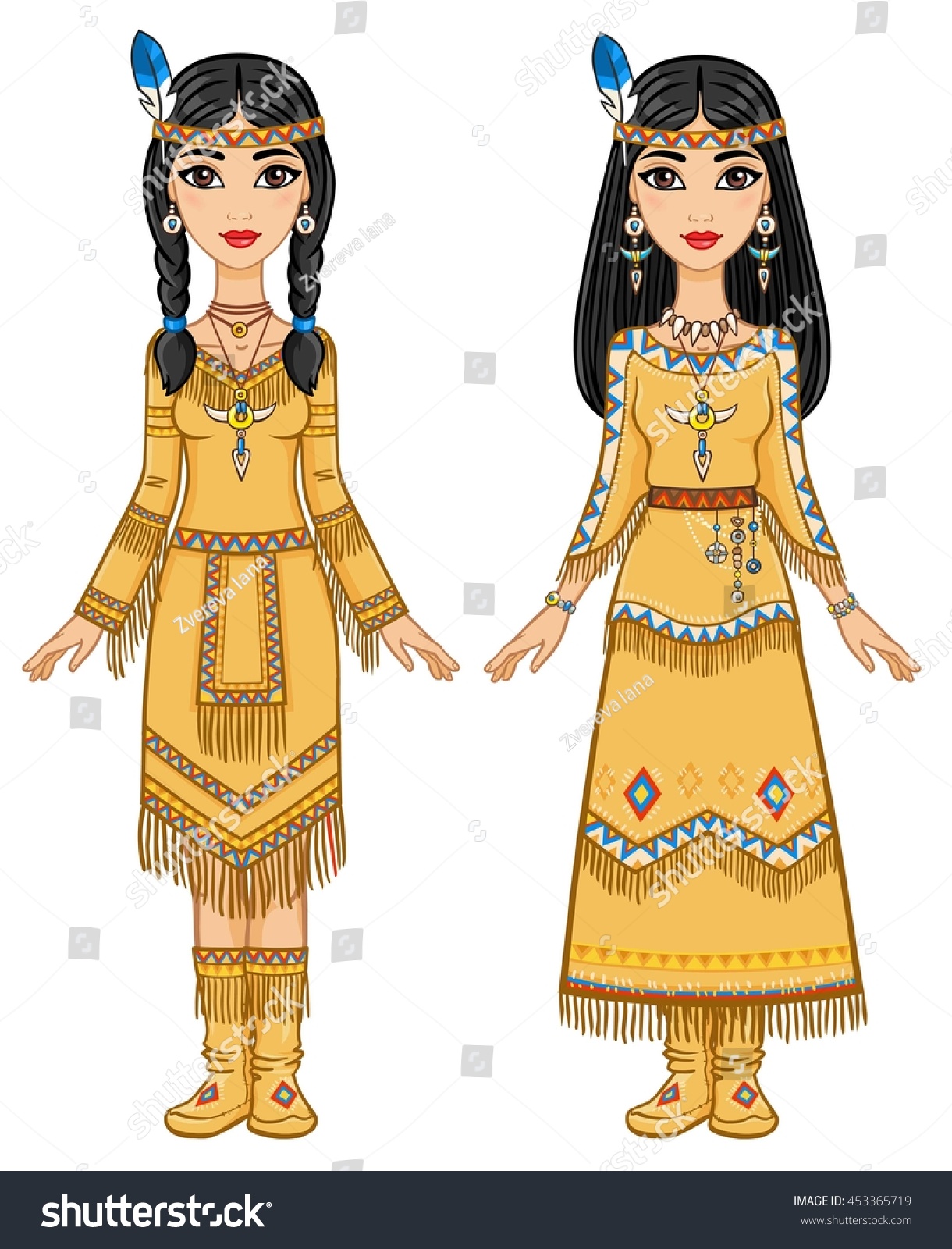 Two Animation Girls Suits American Indians Stock Vector (Royalty Free ...