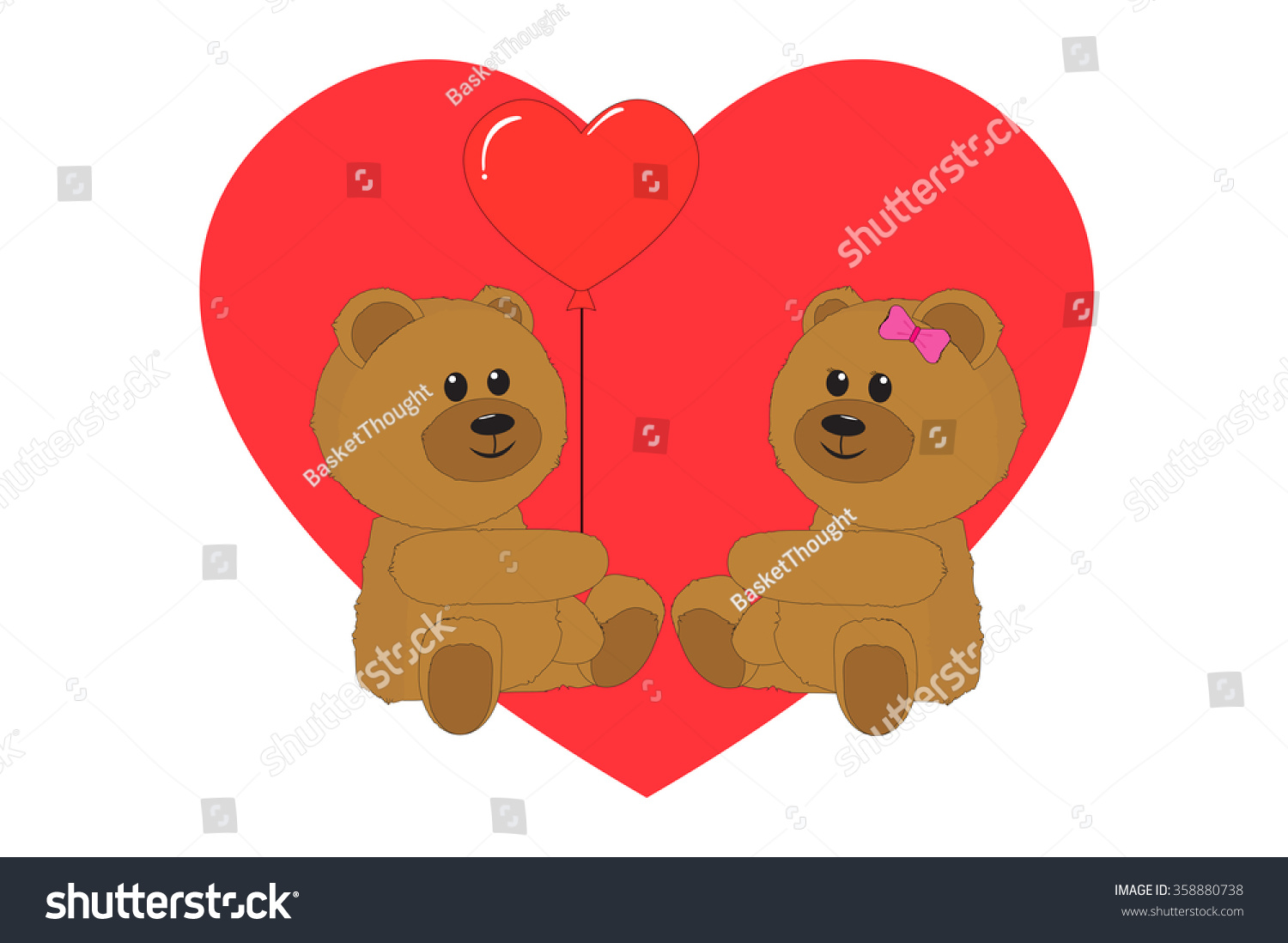 Two Bears Heart Background Balloon Vector เวกเตอร์สต็อก ปลอดค่า