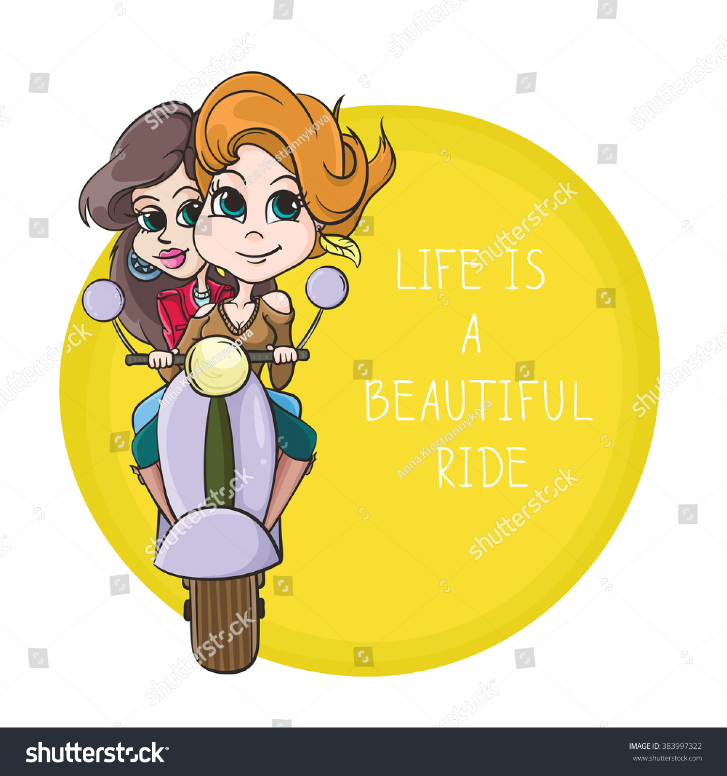 Two beautiful girls on a motorcycle "Life is a beautiful ride" quote