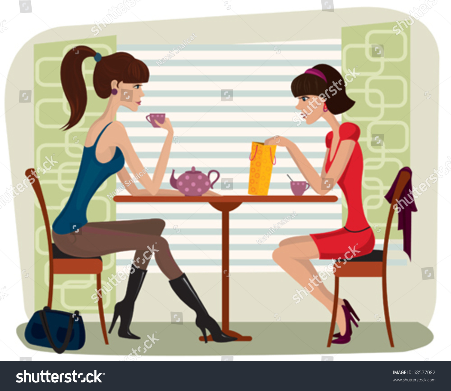 Two Beautiful Women Cafe Stock Vector 68577082 - Shutterstock