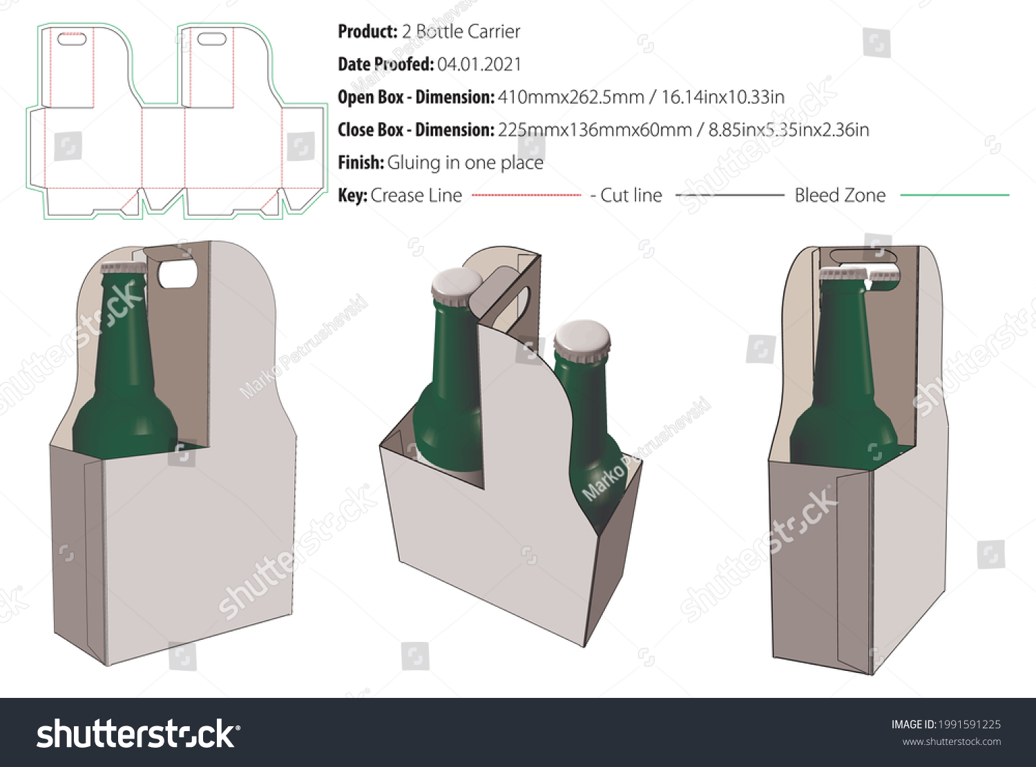 SVG of Two beer bottle's holder with handle on top, crash lock on bottom, packaging design template gluing die cut - vector svg