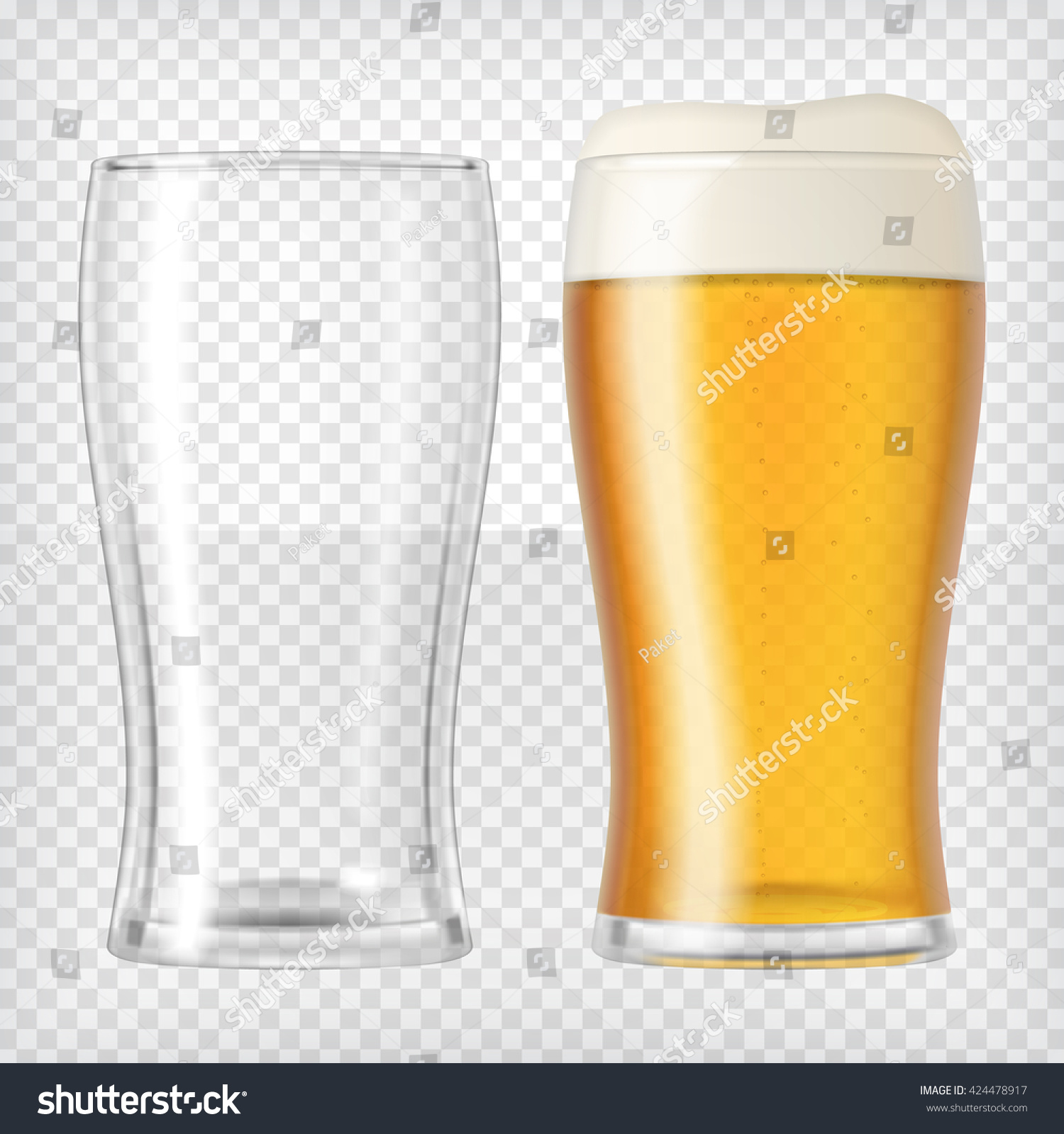 ビールグラス2枚 空のマグカップ1つとフルマグカップ1つ 金色のビール と泡が詰まったグラス 透明なリアルなエレメント デザインに適用する準備が整いました ベクターイラスト のベクター画像素材 ロイヤリティフリー
