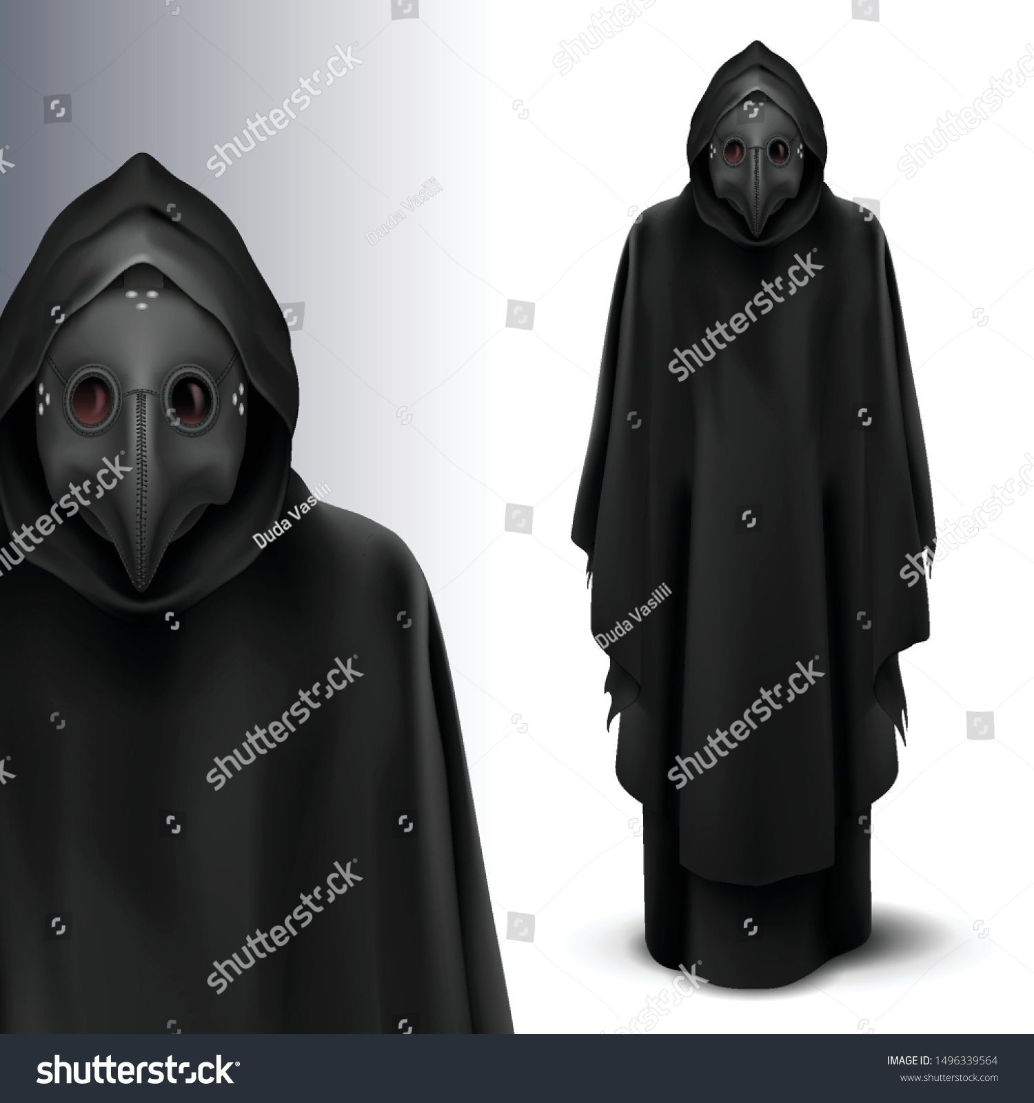 SVG of Two Black Figures of Plague Doctors. Medieval Death Symbol Plague Doctor Mask Isolated on White Background for Web, Poster, Info Graphic svg