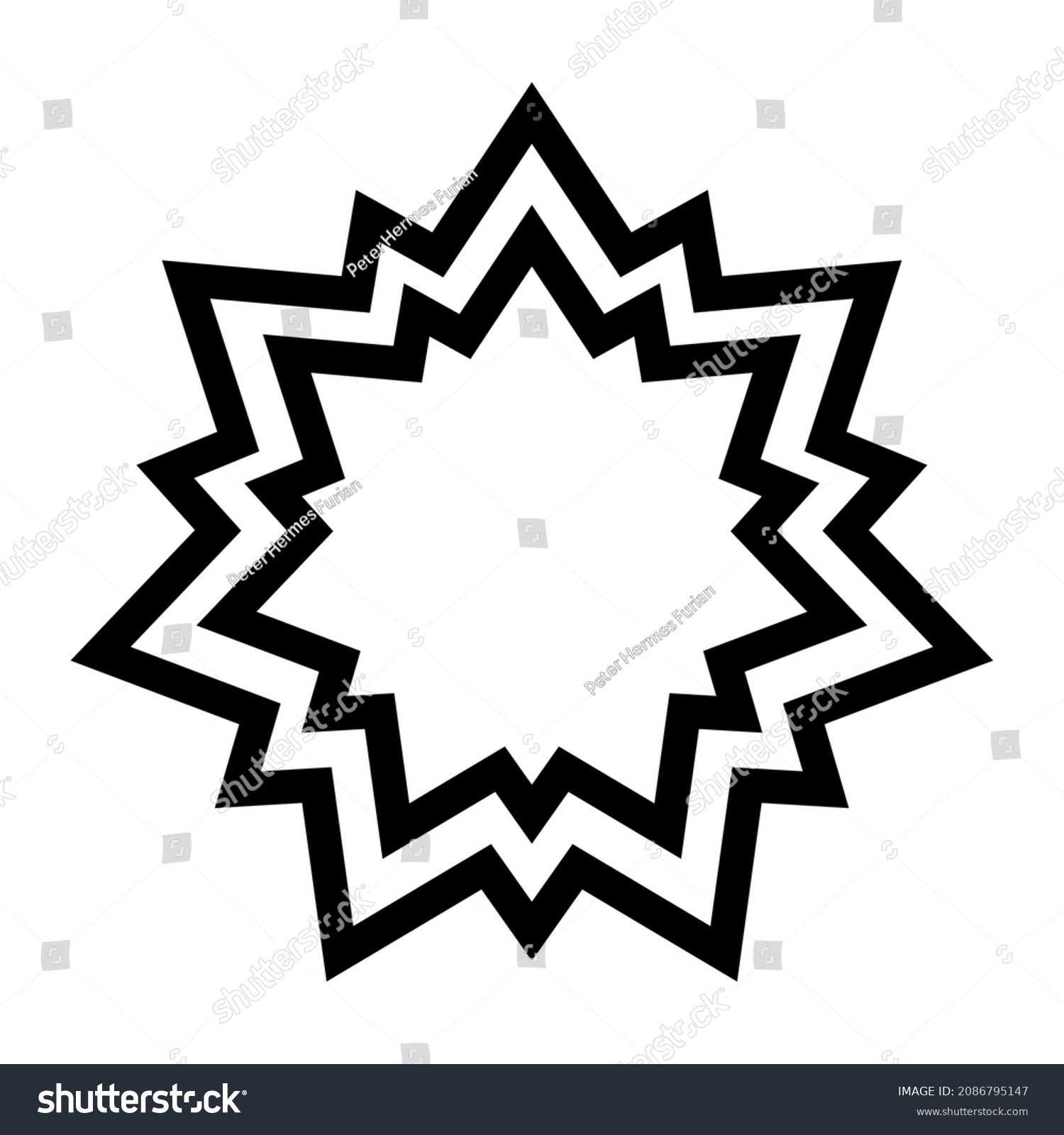 SVG of Two black fourteen-pointed stars, forming a powerful and bold symbol, based upon the shape of old bastion forts, with typical star shapes. Isolated, black and white illustration, on white background. svg
