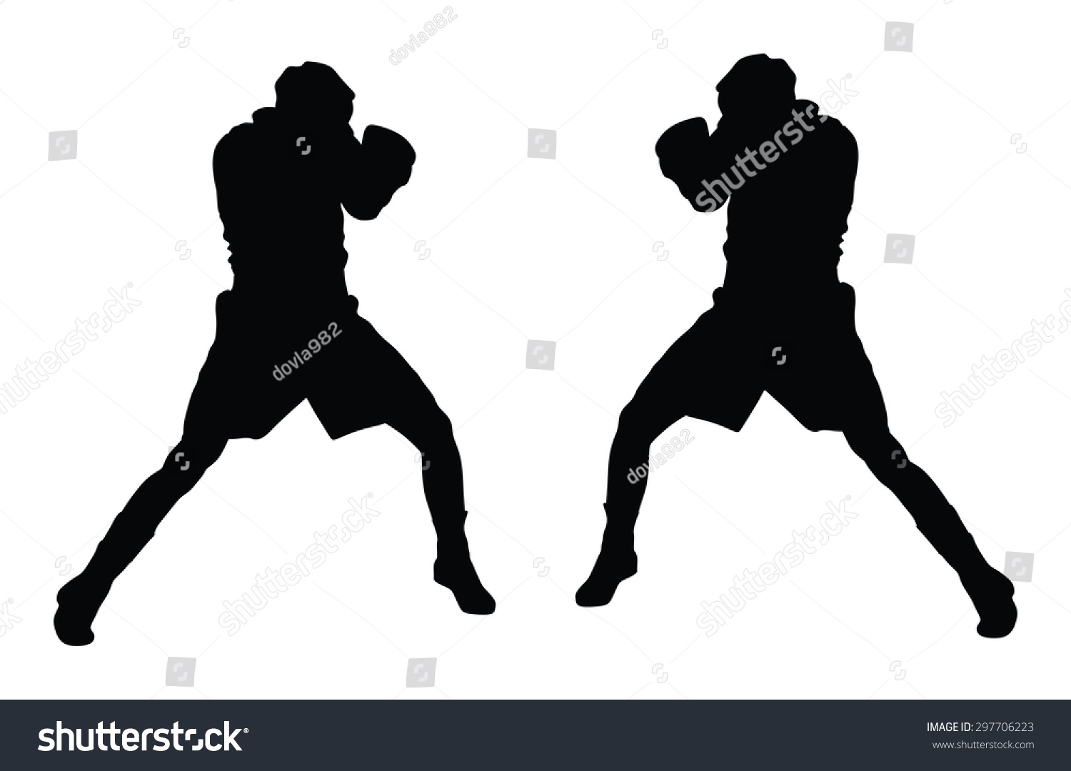 Two Boxers Ring Vector Silhouette Illustration Stock Vector Royalty