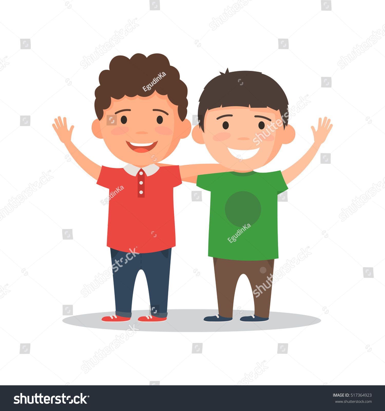 Two Boys Smiling Hugging Waving Their Stock Vector 517364923 - Shutterstock