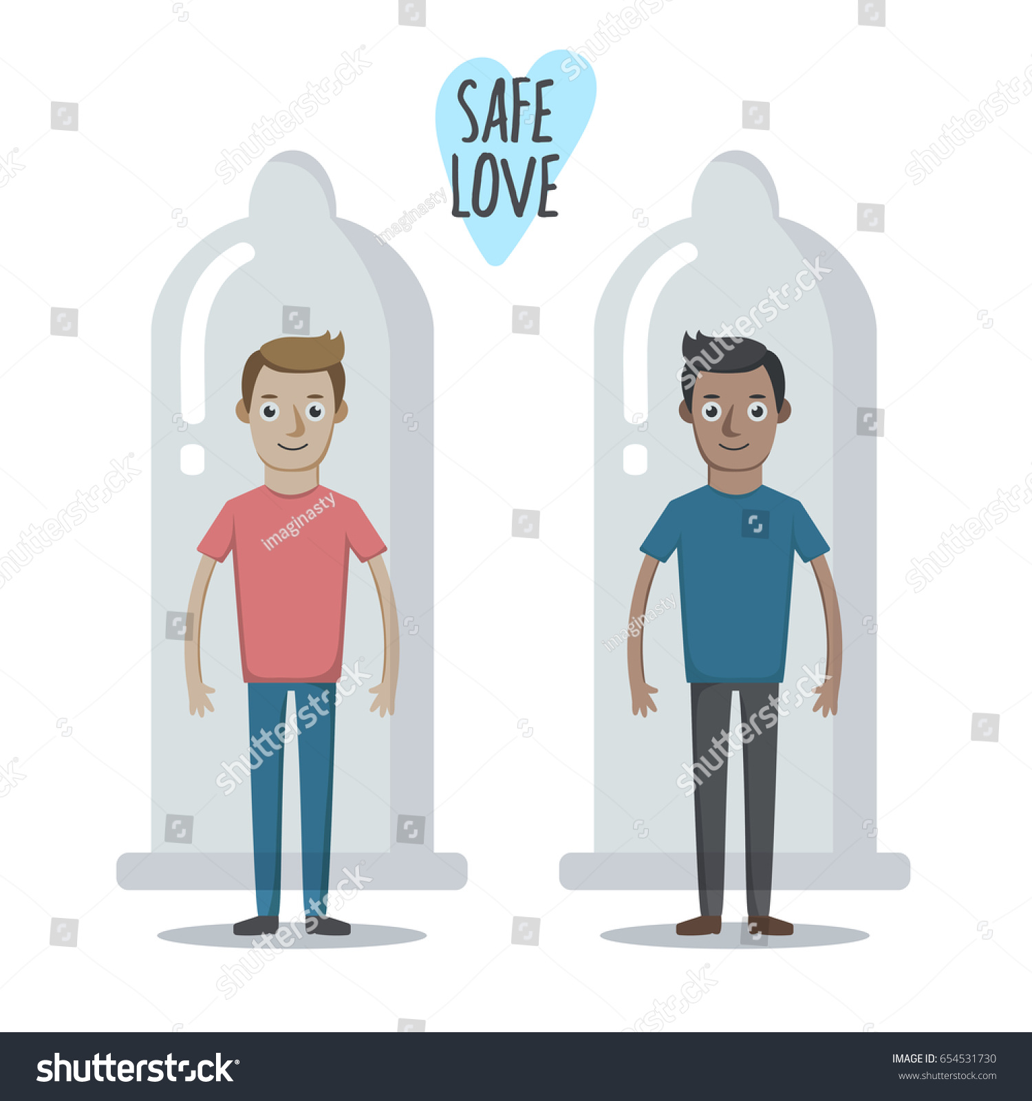 Two Boys Wearing Condoms Safe Love เวกเตอร์สต็อก ปลอดค่าลิขสิทธิ์ 5961