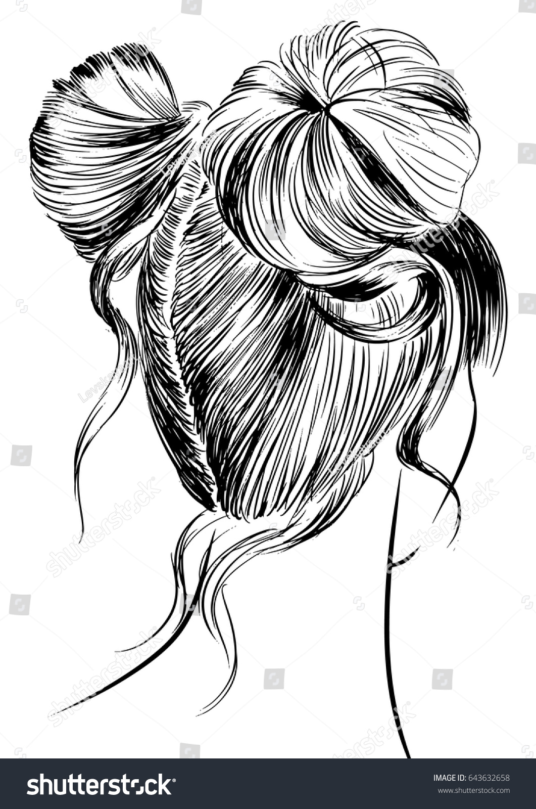 Two Buns Hairstyle Stock Vector 643632658 - Shutterstock