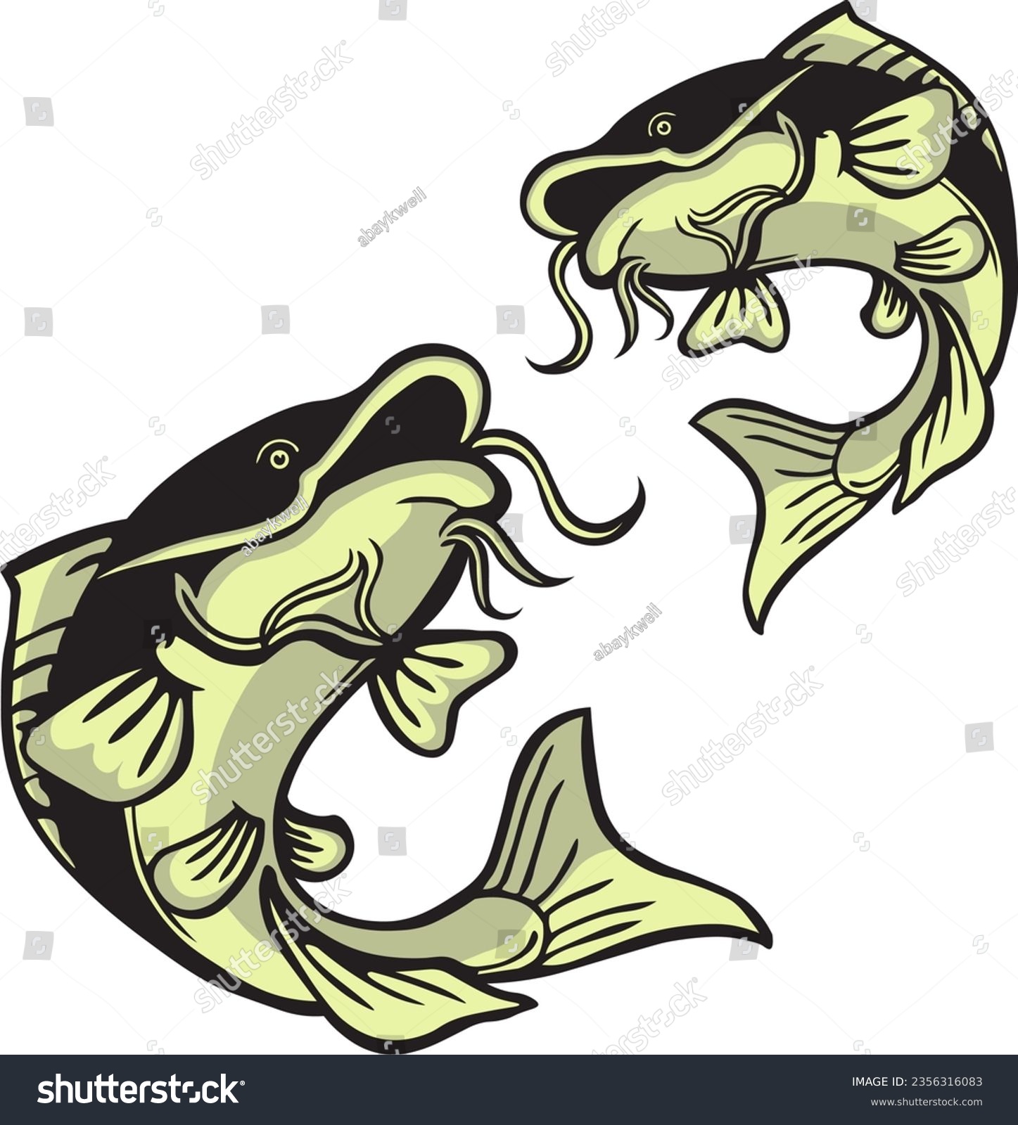 SVG of two catfish with separate parts, easy to re-edit and apply to various media, including print, screen printing, logos and others svg