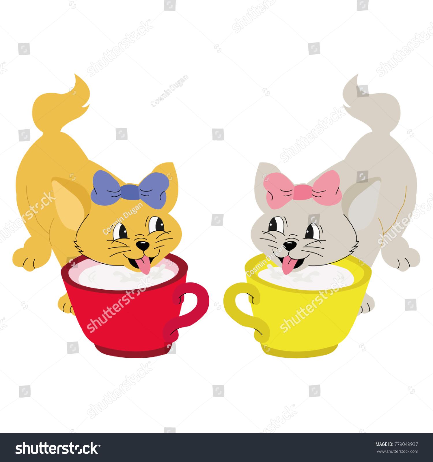 Two Cats Drinking Milk Stock Vector Royalty Free 779049937