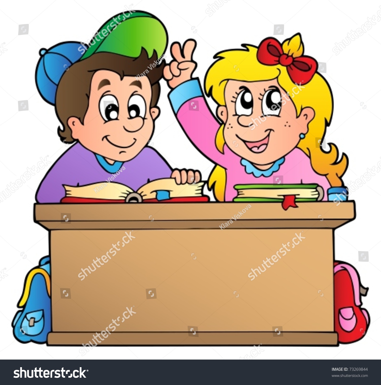 Two Children School Desk Vector Illustration Stock Vector (Royalty Free ...