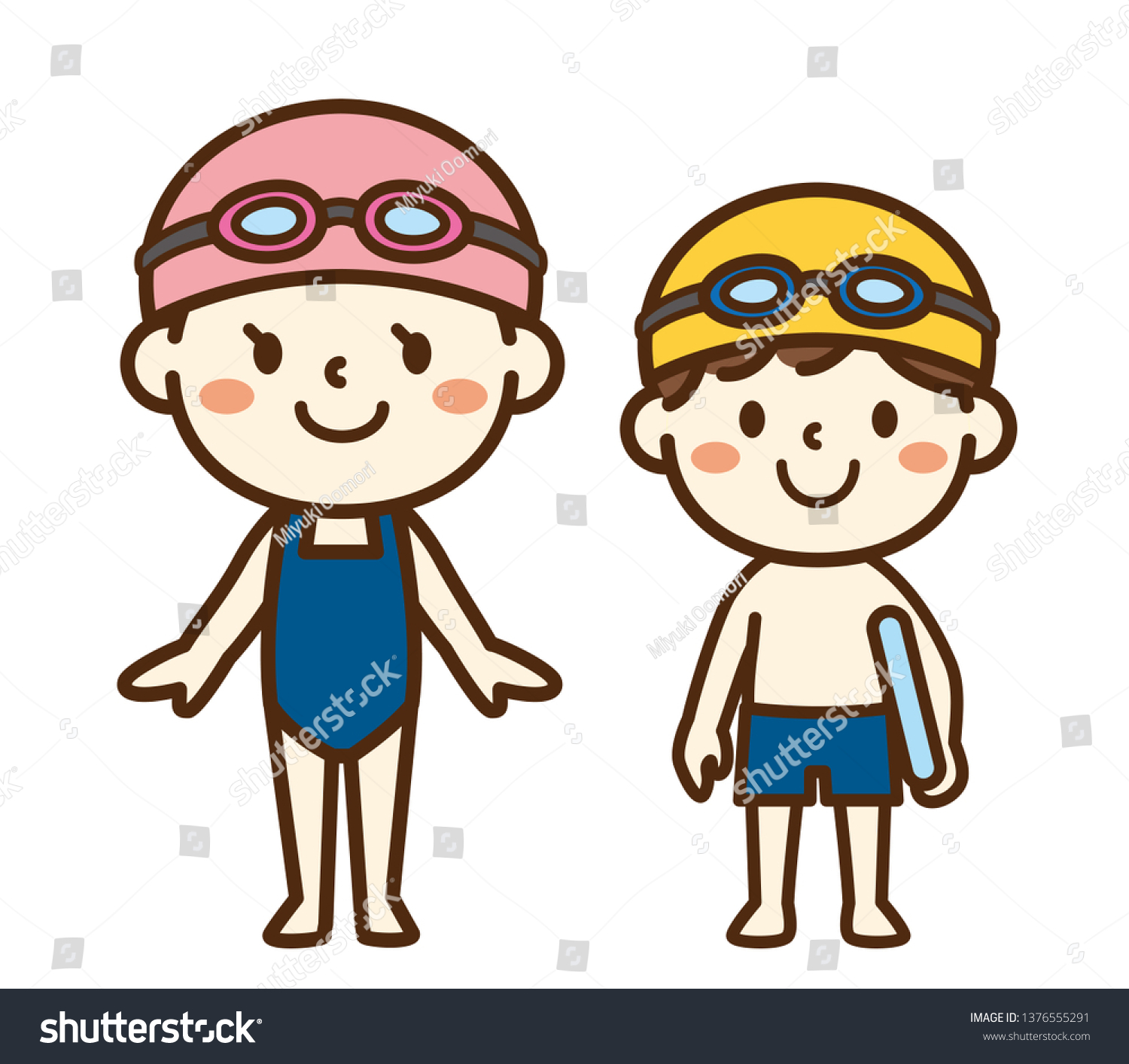 Two Children Wearing Bathing Suit Stock Vector (Royalty Free) 1376555291