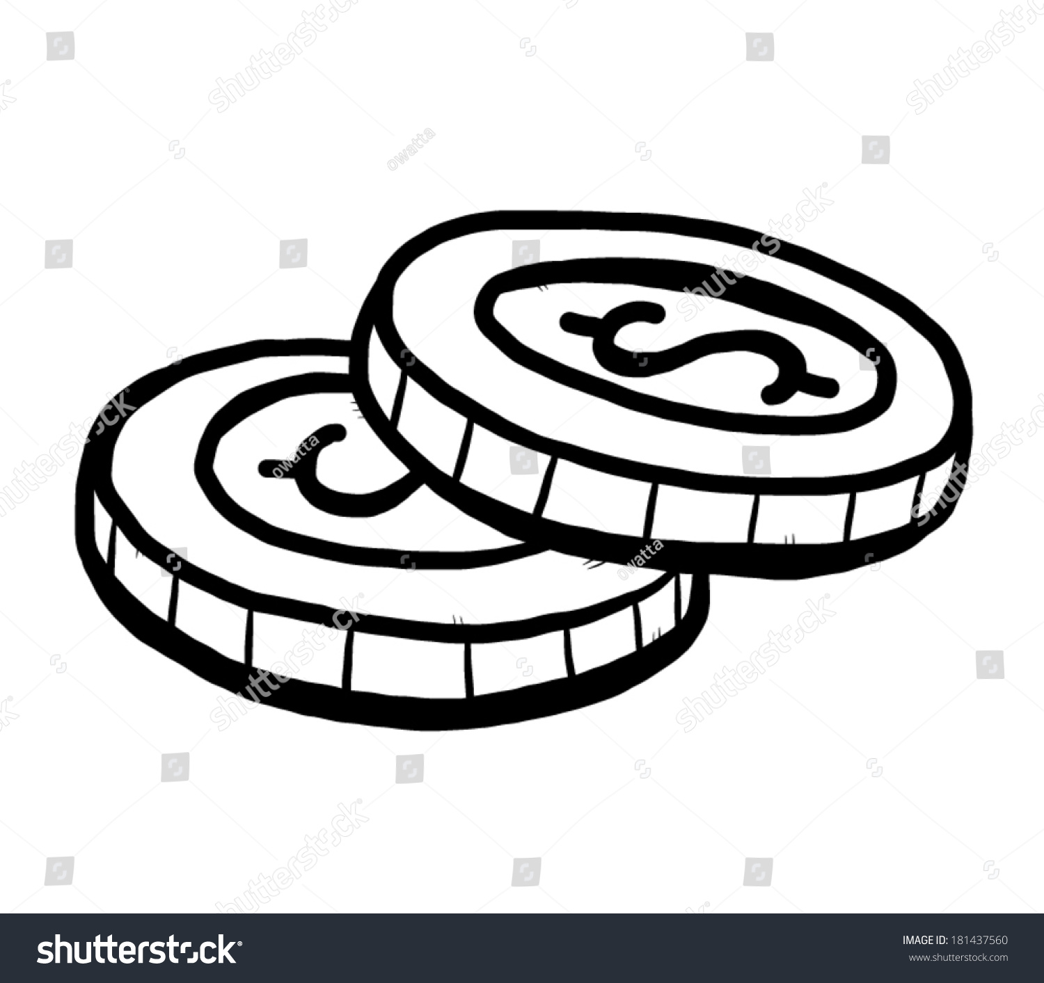 SVG of two coins / cartoon vector and illustration, black and white, hand drawn style, black and white image, isolated on white background. svg