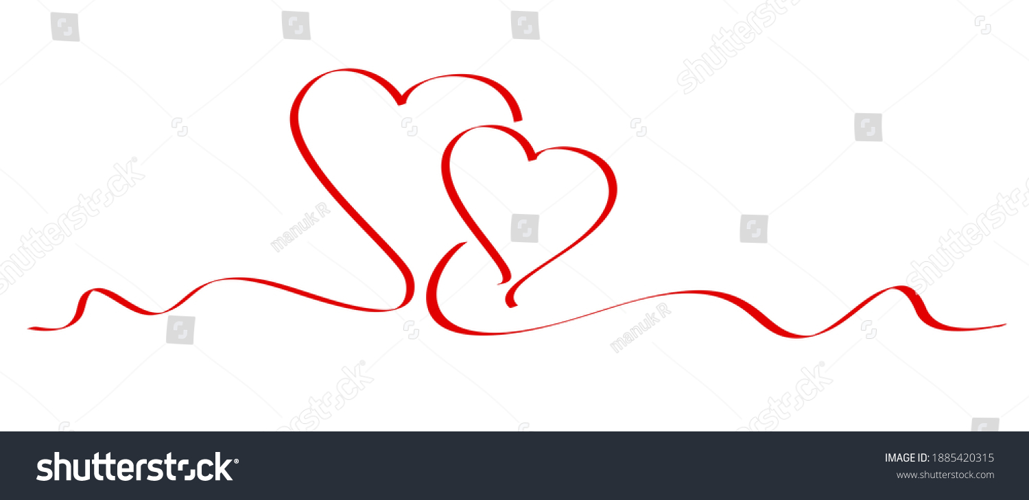 SVG of two connected red calligraphy hearts looked like ribbon banner svg