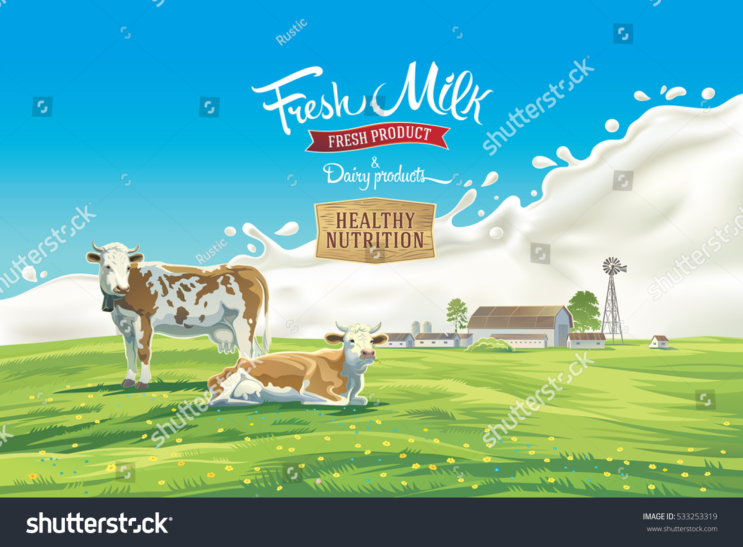 Two Cows Background Summer Landscape Splash Stock Vector 533253319 ...
