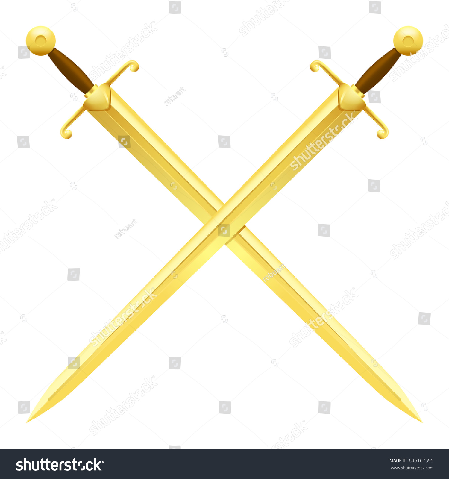 Two Crossed Swords Gold On White Stock Vector 646167595 - Shutterstock