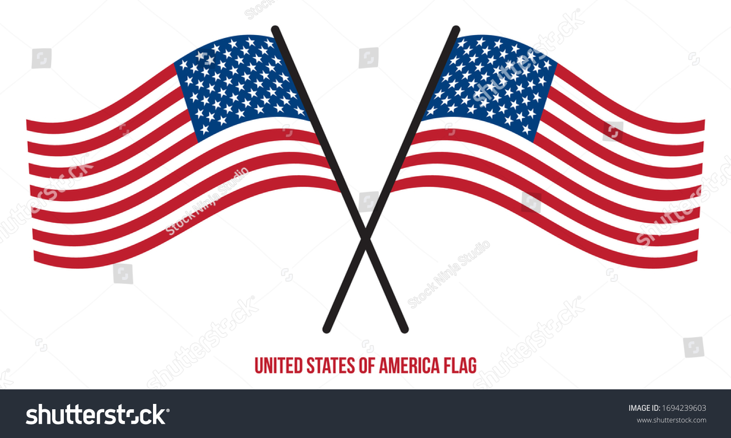 Two Crossed Waving United States Flag Stock Vector Royalty Free 1694239603 0725
