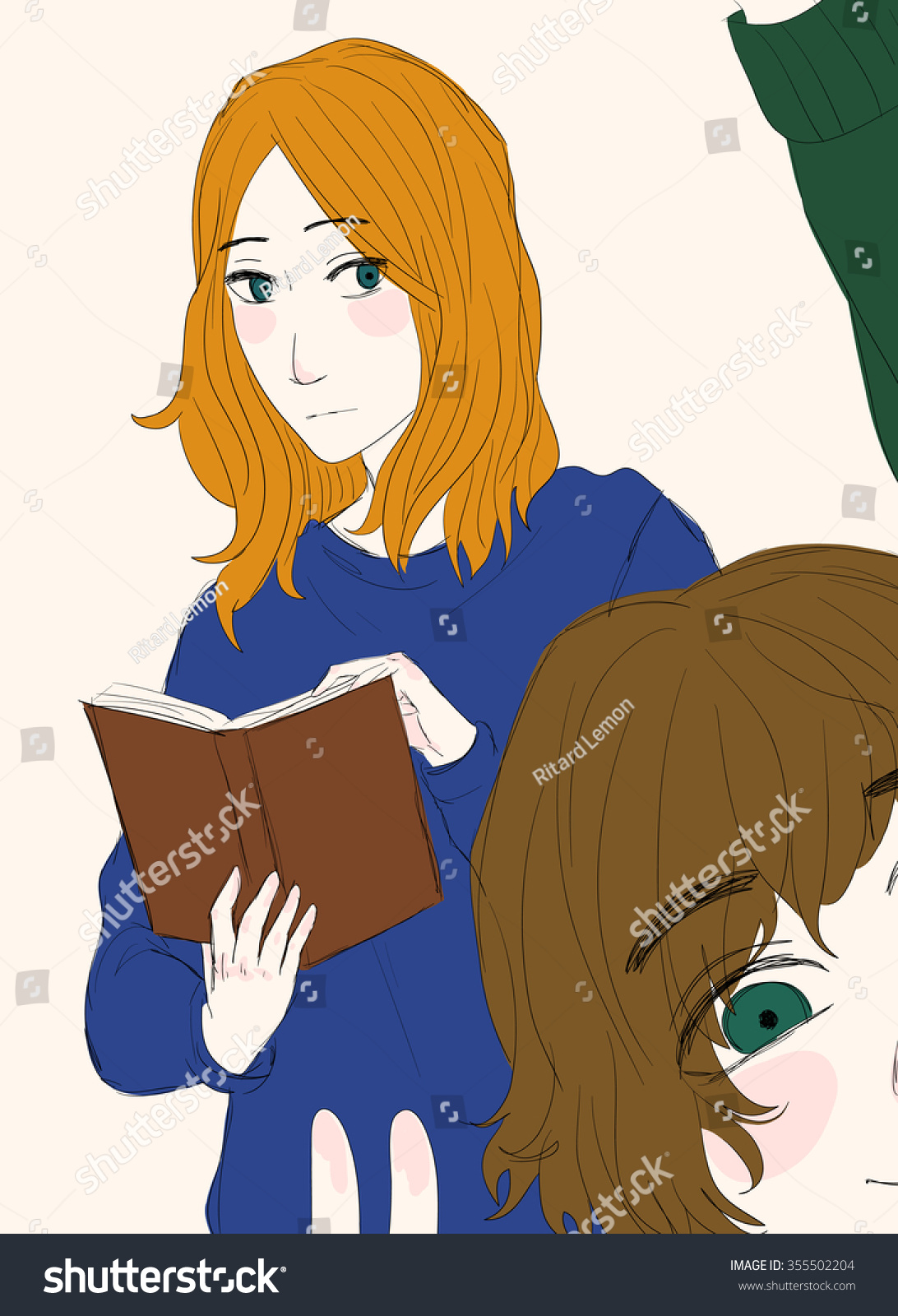 Two Cute Cartoon Girls Sad Girl Stock Vector Royalty Free 355502204