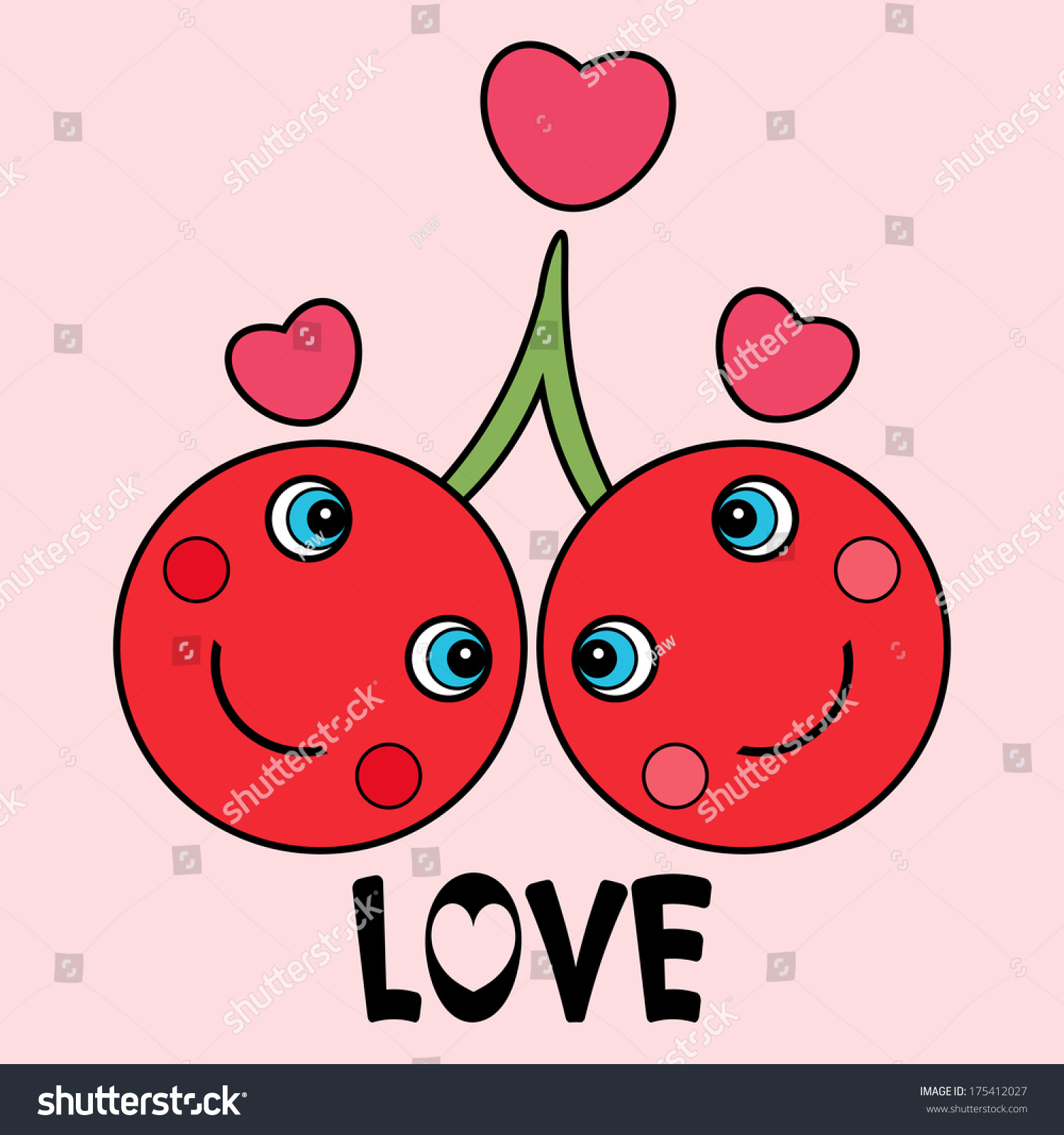 Two Cute Cherries Love Stock Vector 175412027 - Shutterstock