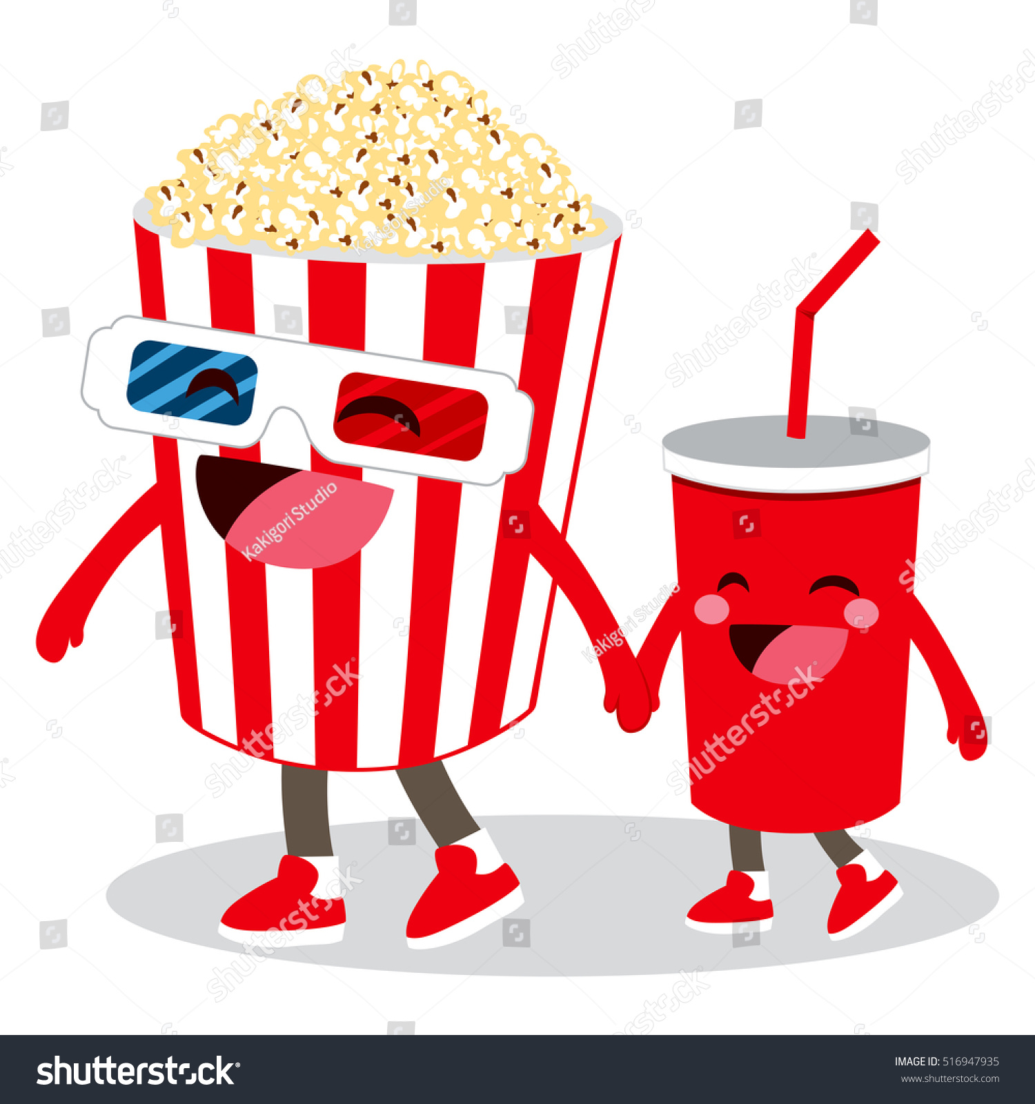 Two Cute Cinema Pop Corn Cola Stock Vector 516947935 ...