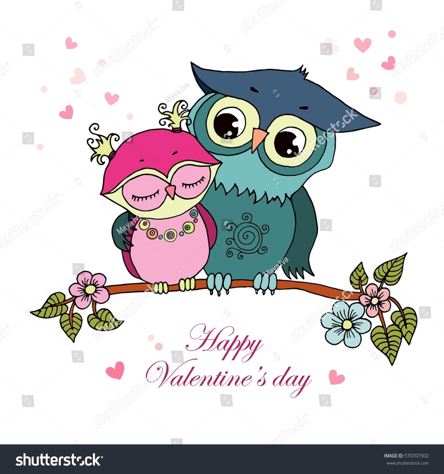 Two Cute Owls Fallen Love Cute Stock Vector (Royalty Free) 570707302 ...