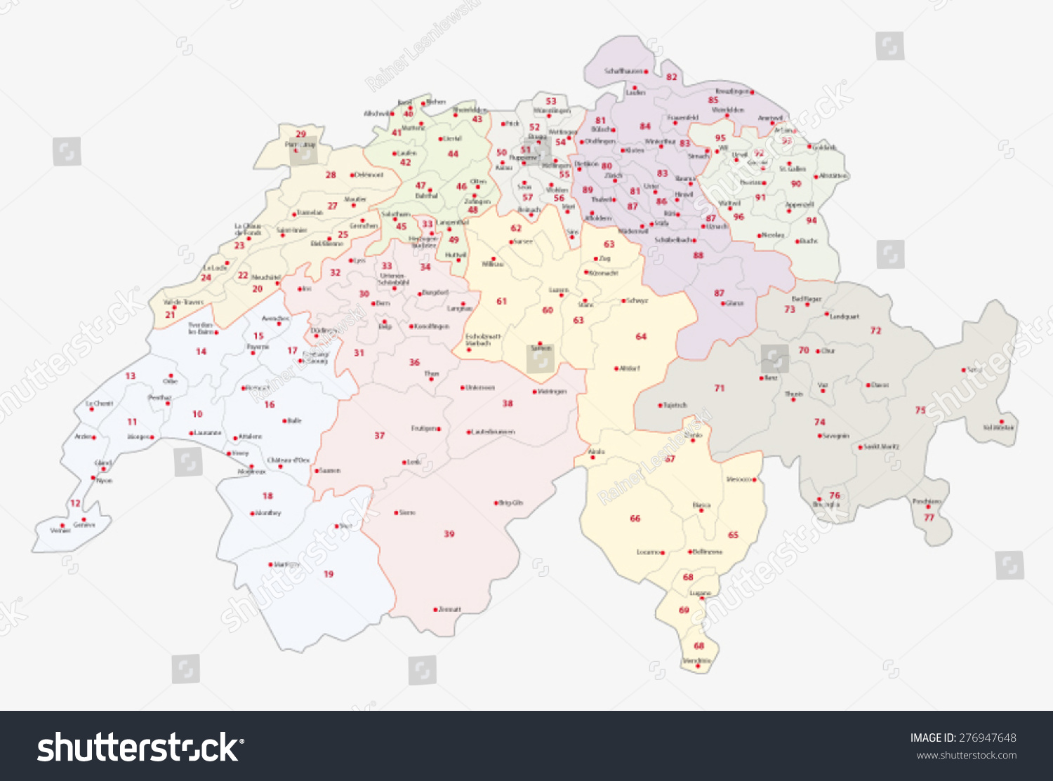 Two Digit Postcode Areas Switzerland Stock Vector 276947648 - Shutterstock