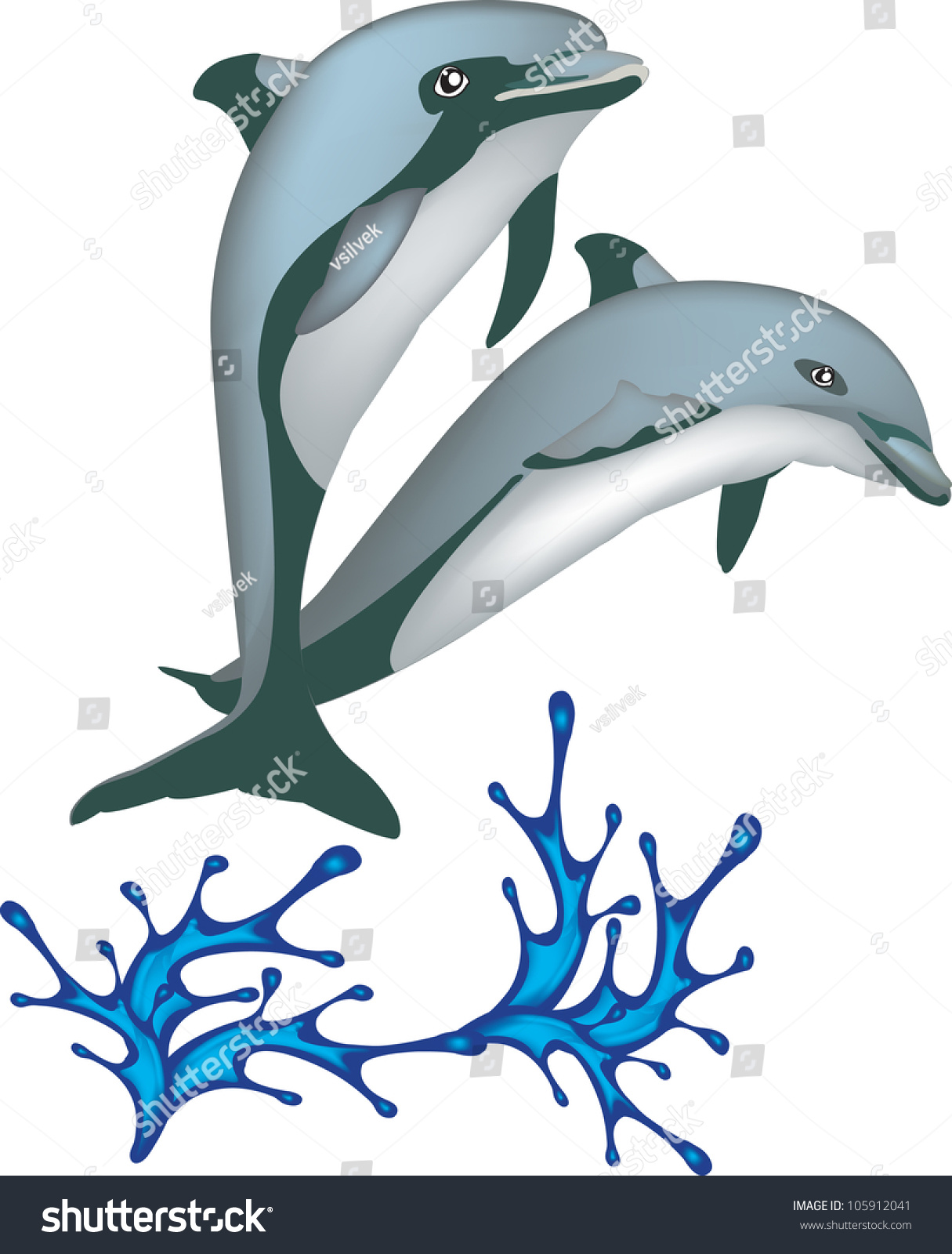 Two Dolphins Jumping Water Isolated On Stock Vector (Royalty Free