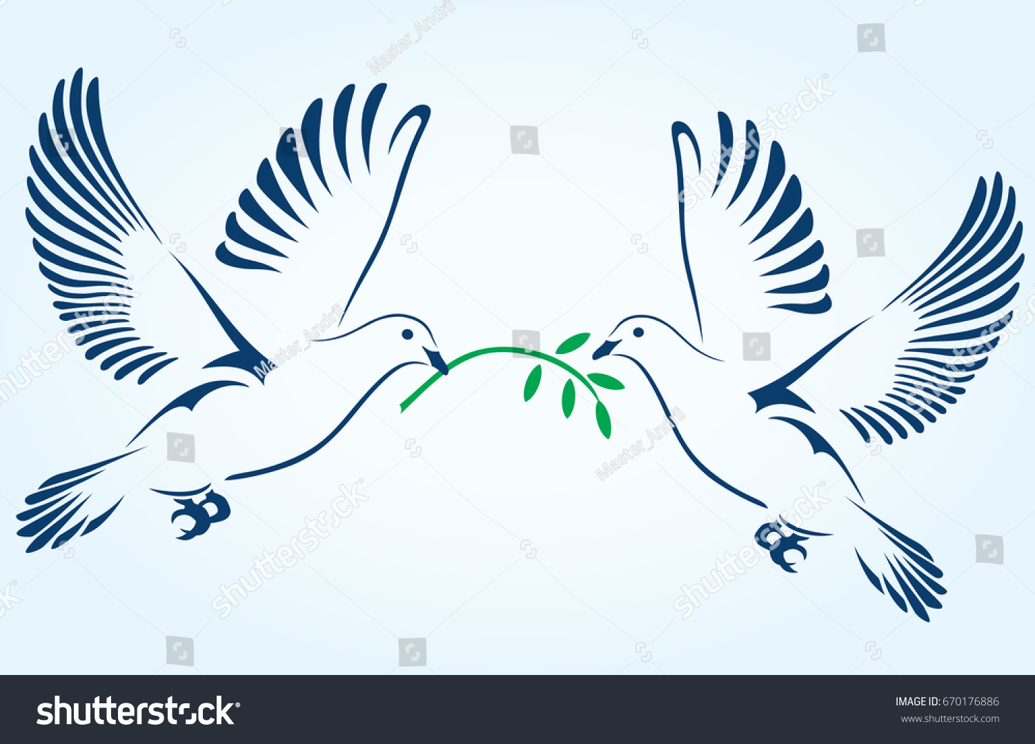 Two Doves Flying Green Twig Dove Stock Vector Royalty Free 670176886