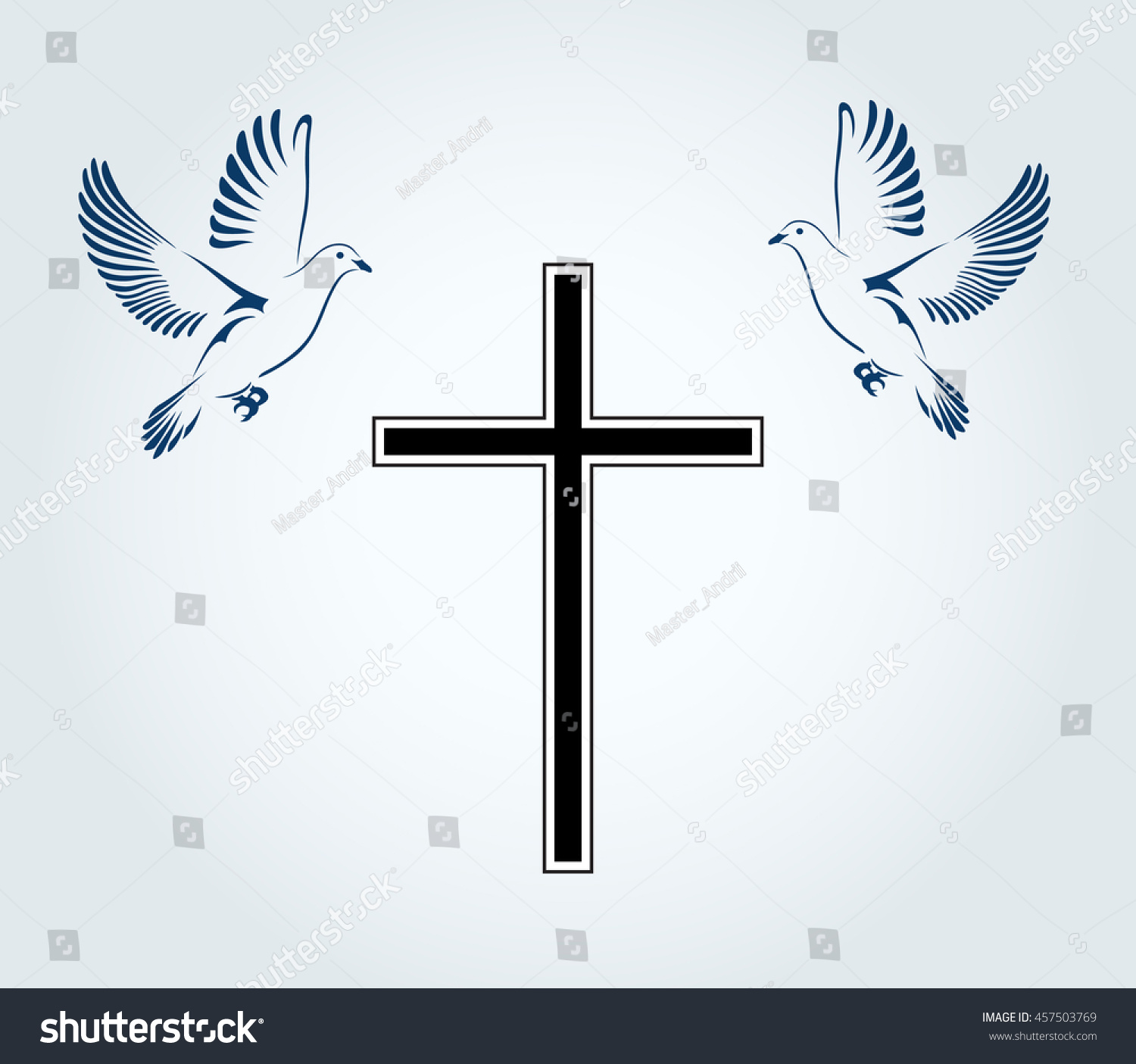 the symbol faith christian of with flying Of Dove of Doves Peace Cross. a Symbol Religion. Two