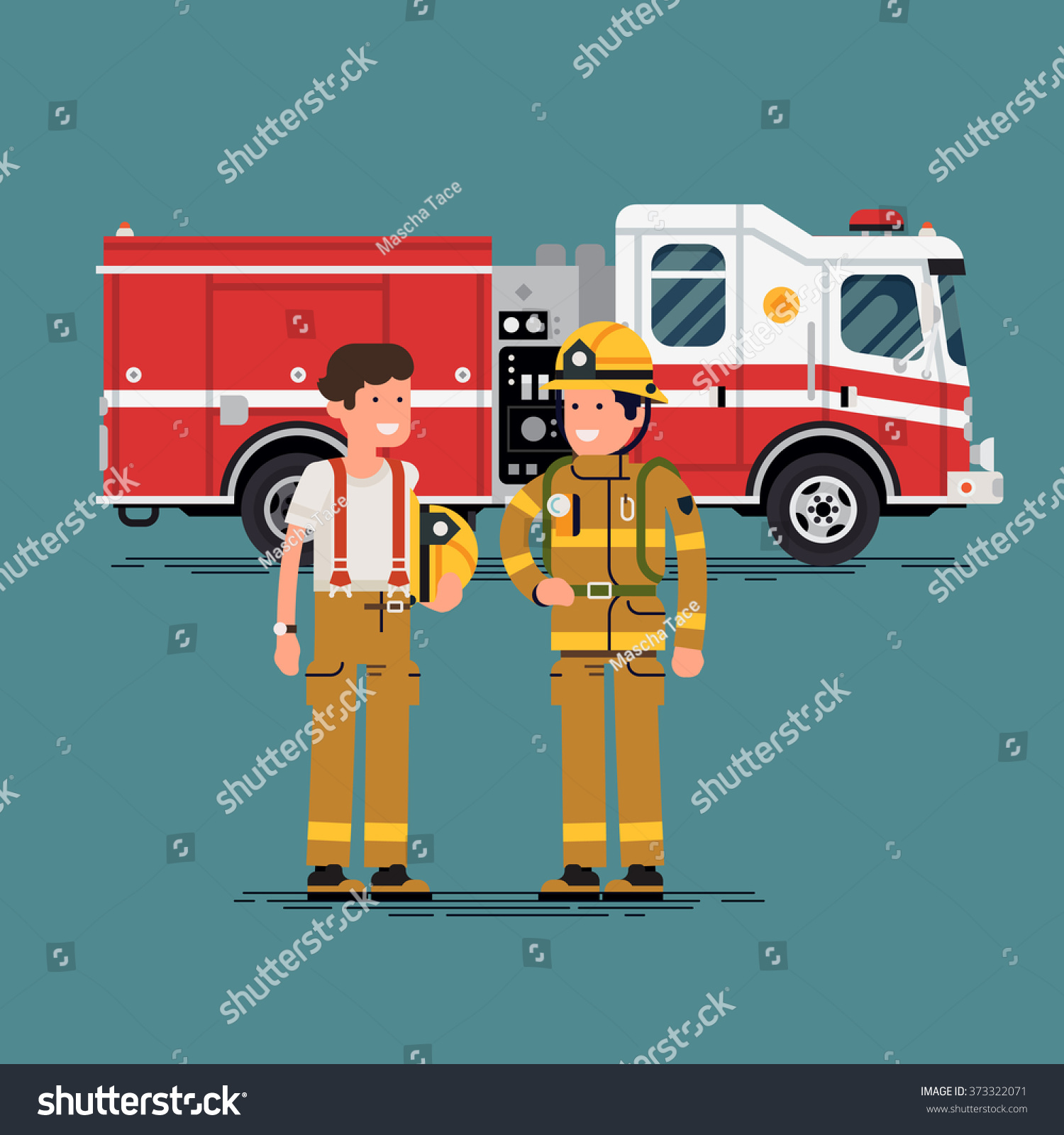 Two Firefighter Officers In Personal Protecting Equipment Standing In ...