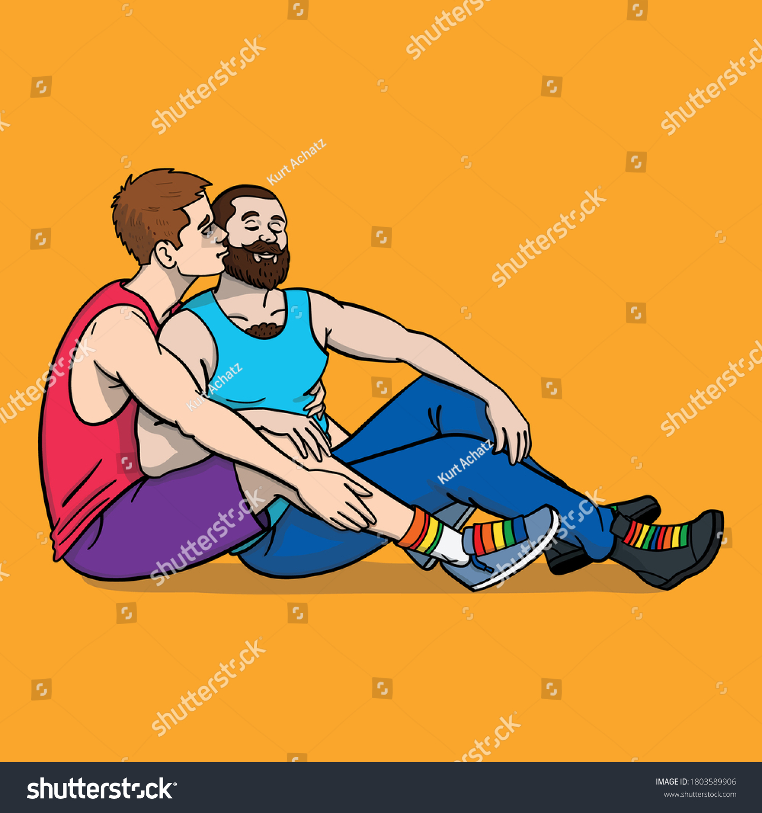 Two Gay Men Sitting On Floor Stock Vector Royalty Free 1803589906 7015