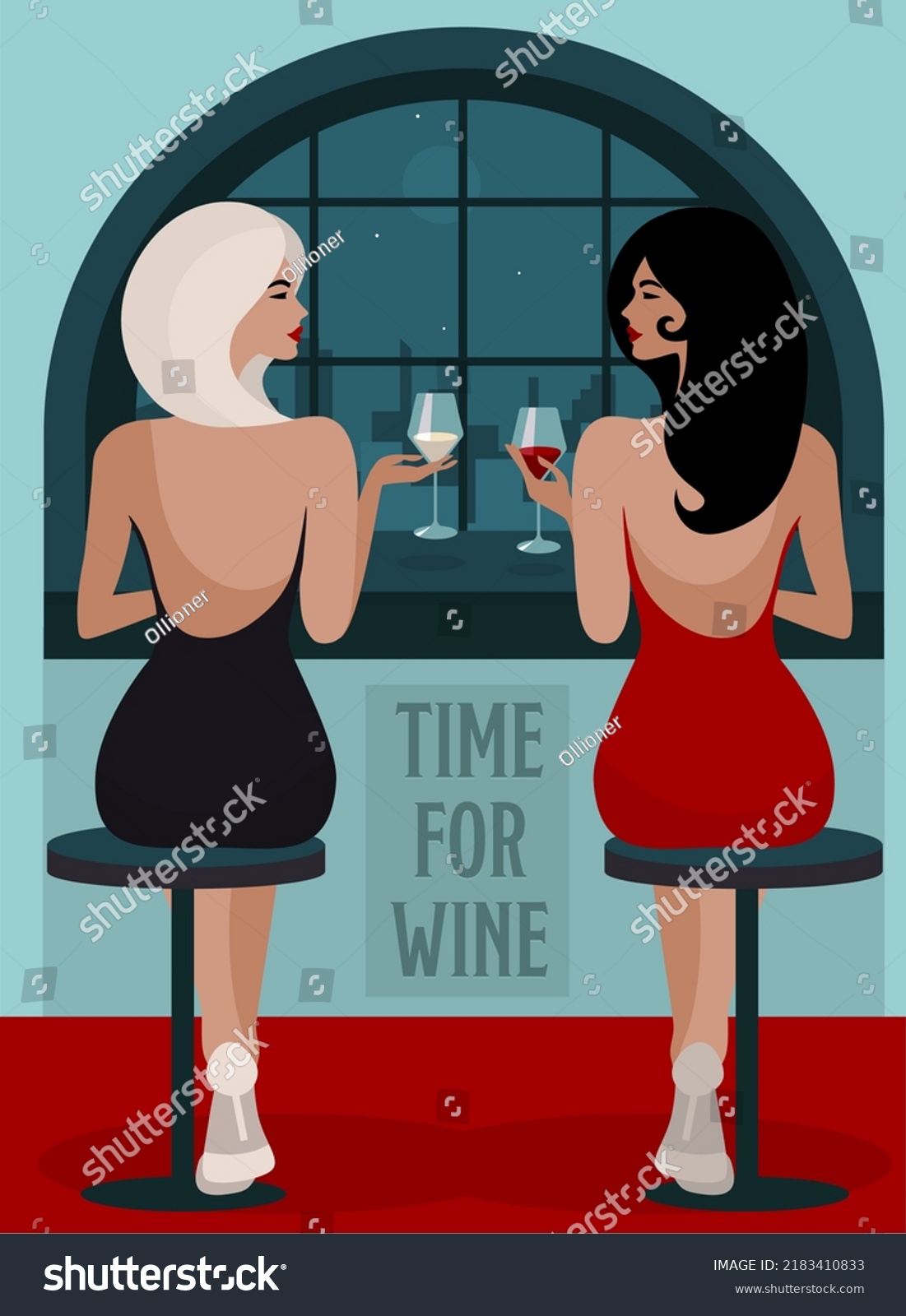 Two Girls Sitting Bar Girls Having Stock Vector (Royalty Free ...