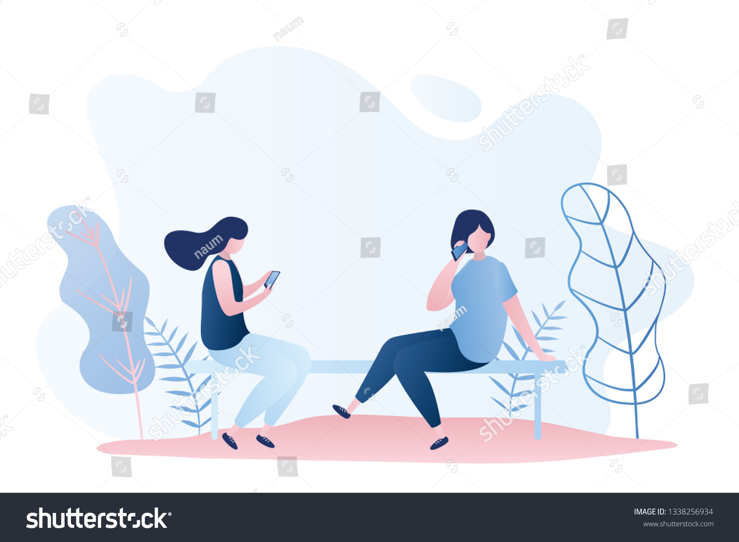 Two Girls Sitting On Benchfemale Characters Stock Vector (Royalty Free ...