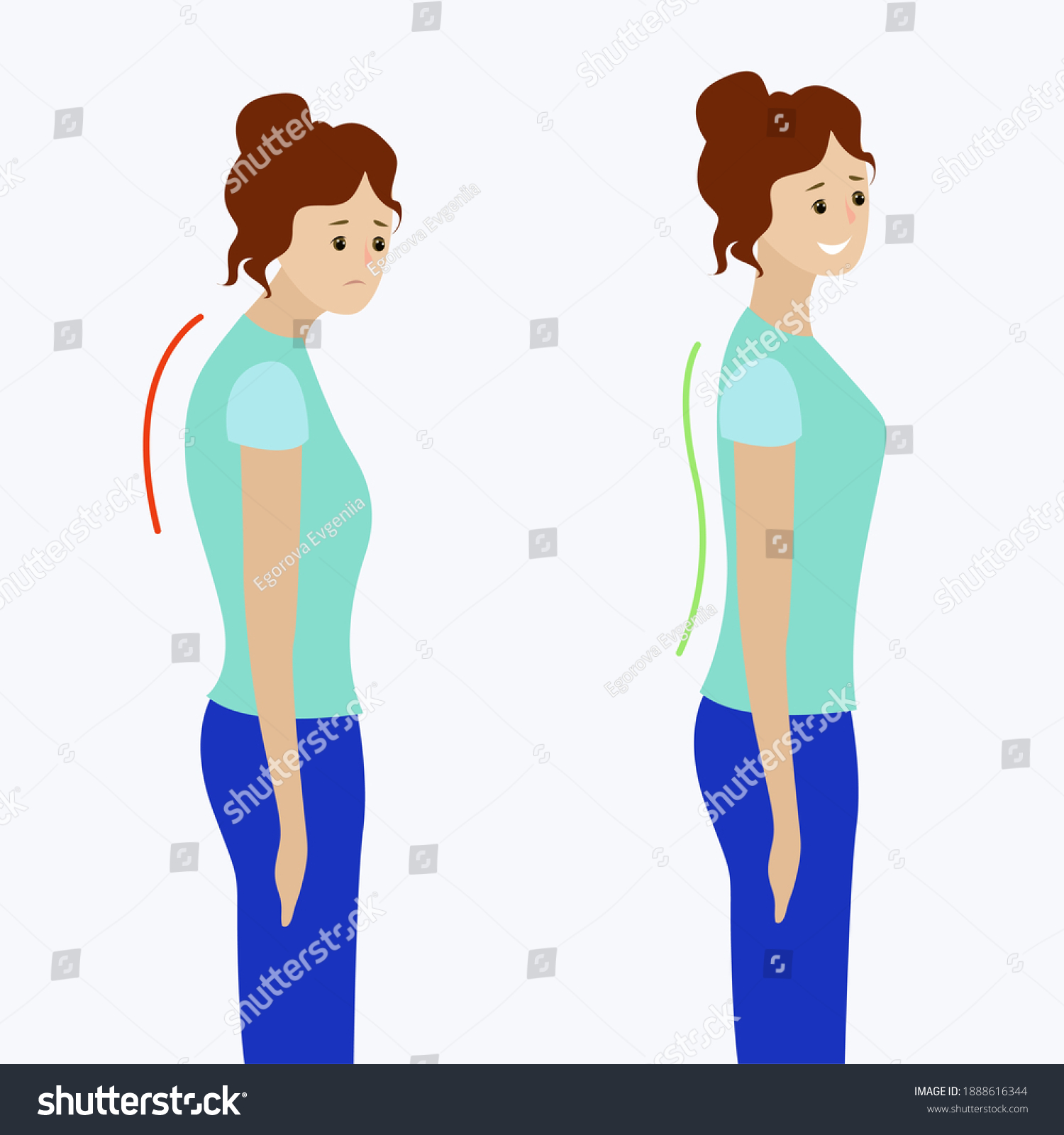 Two Girls Straight Curved Spine Isolated Stock Vector (Royalty Free ...