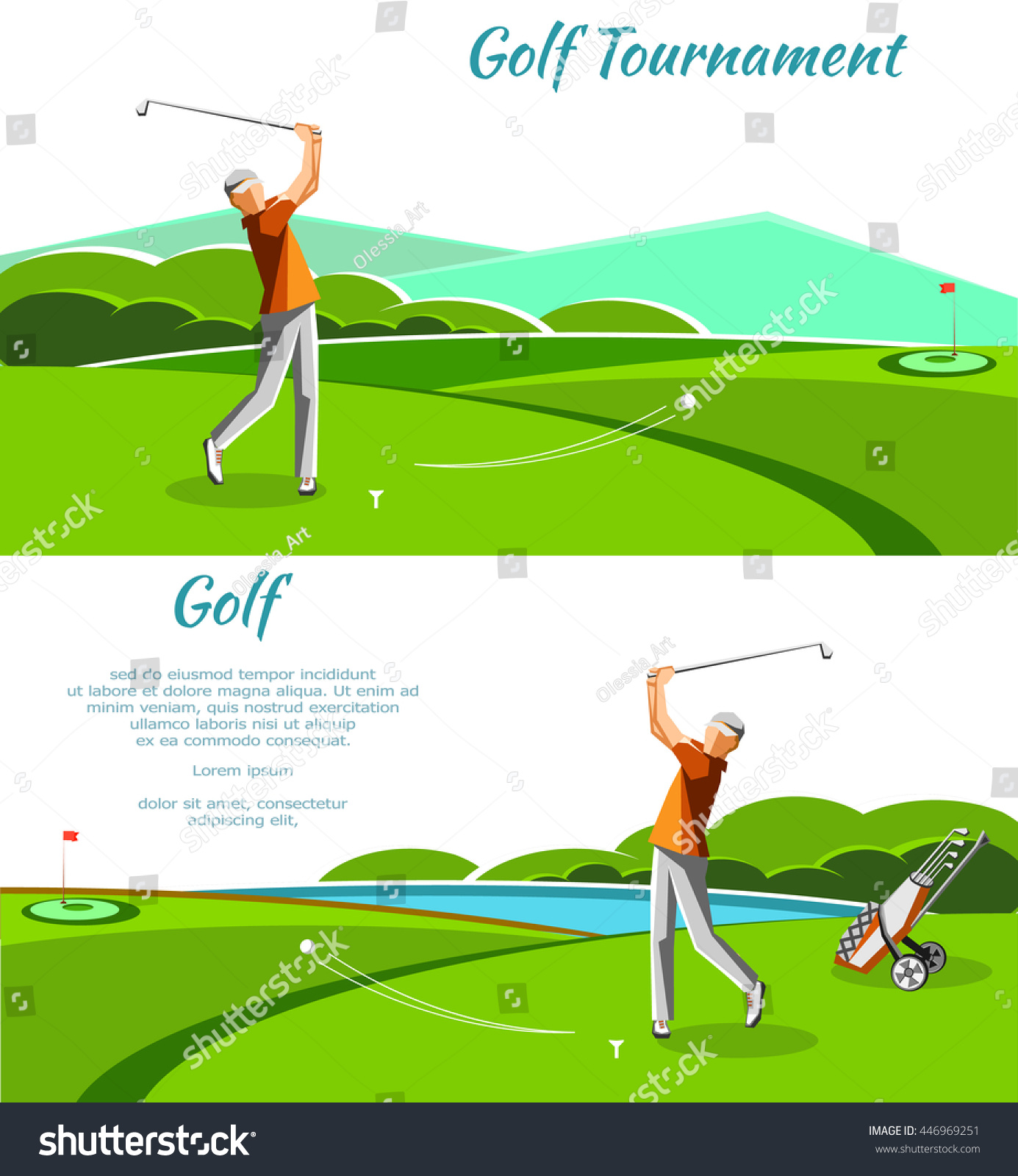 Golf On Modern Style Tilted Banners Two Golf Club Competition Tournament Banners Stock Vector