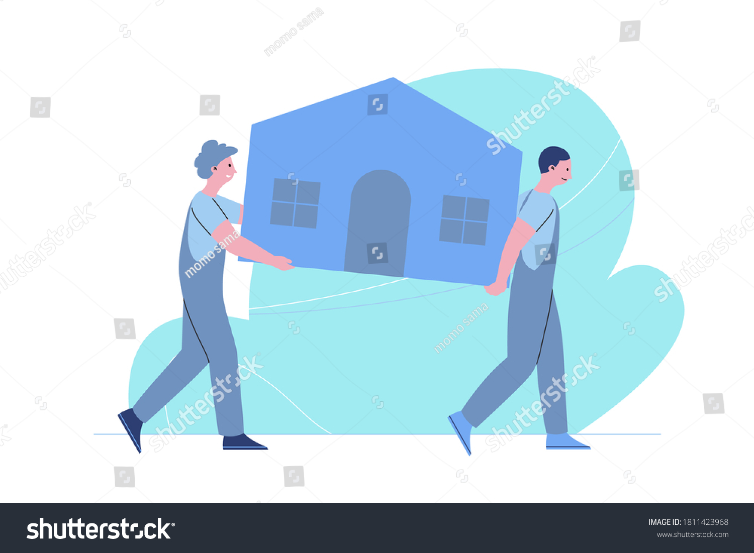 Two Guys Carrying House House Moving Stock Vector (Royalty Free) 1811423968