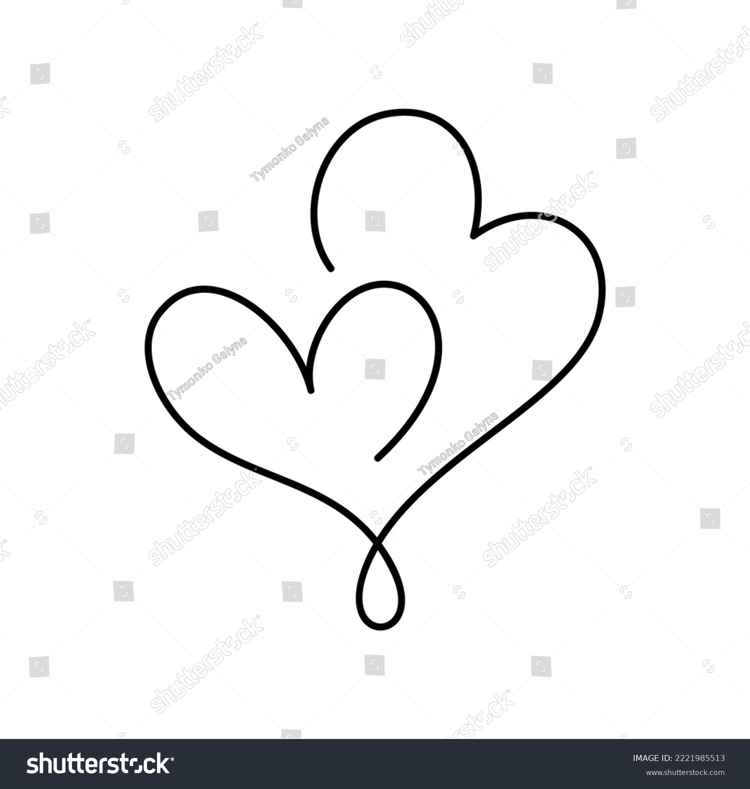 SVG of Two hand drawn christmas love monoline hearts one line. logo sign vector Romantic illustration symbol pairs and wedding. Calligraphy Design flat element of valentine day. For greeting card. svg