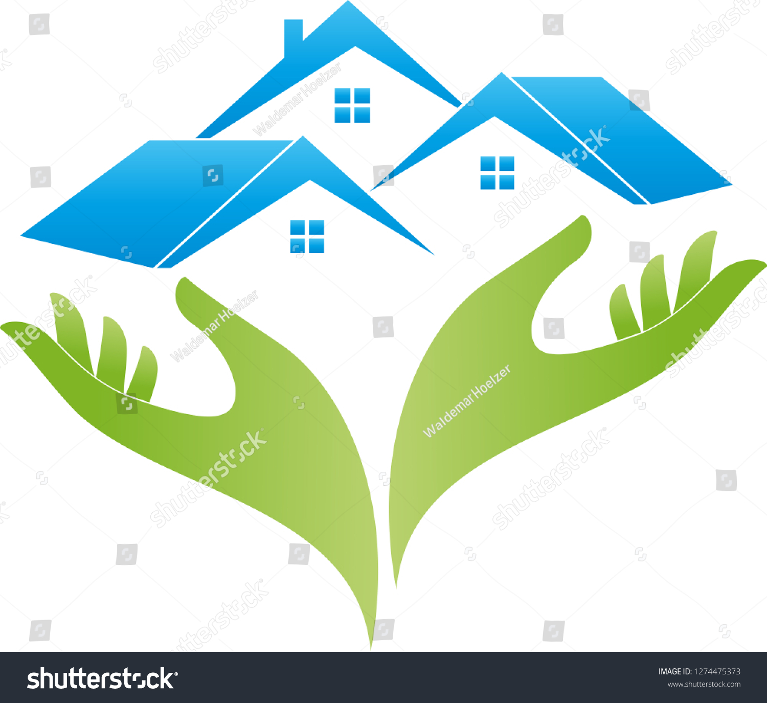 Two Hands Three Houses Logo Stock Vector (Royalty Free) 1274475373 ...