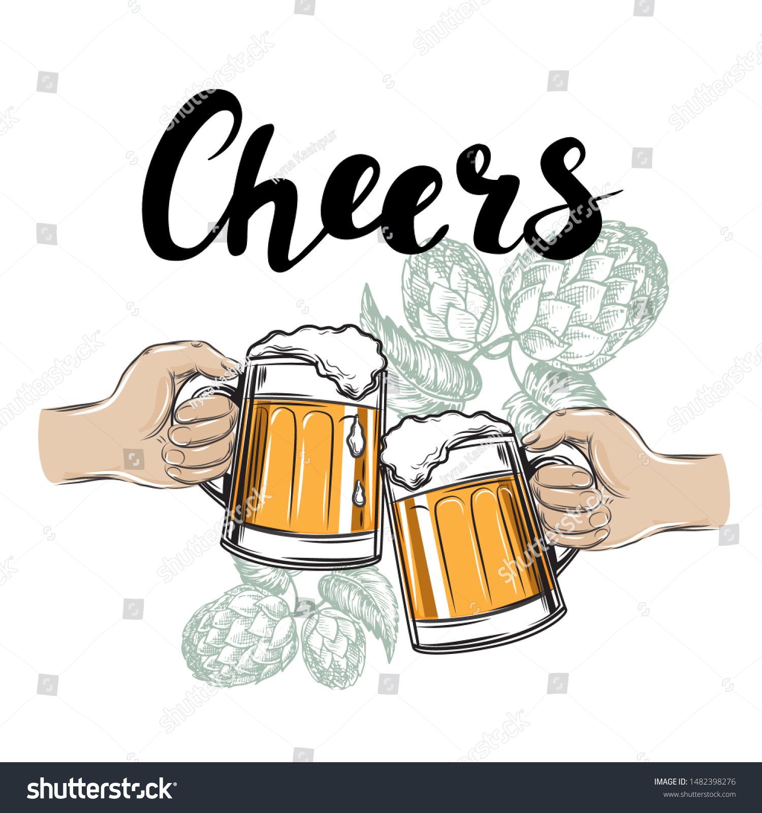 Two Hands Holding Glasses Beer Inscription Stock Vector Royalty Free